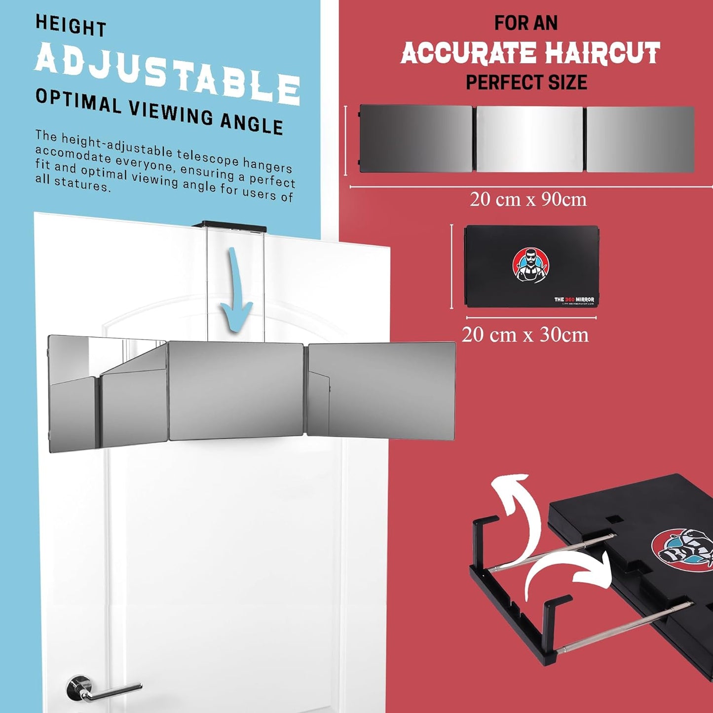 HotThe 360 Mirror - 3 Way Mirror for Self Hair Cutting - Adjustable Trifold Barber Miror to Cut Your Own Hair - Tri Fold Self Haircut System for Men and Women Braiding - Three Sided Miror for Haircuts