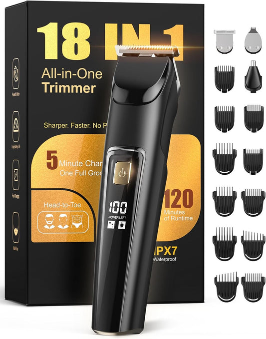 HotBeard Trimmer for Men, All-in-One Electric Razor & Hair Clipper, Waterproof Cordless Mustache Grooming Kit, Rechargeable Beard Hair Nose Ear & Body Trimmer, Face Shaver, Gifts for Men Husband Father