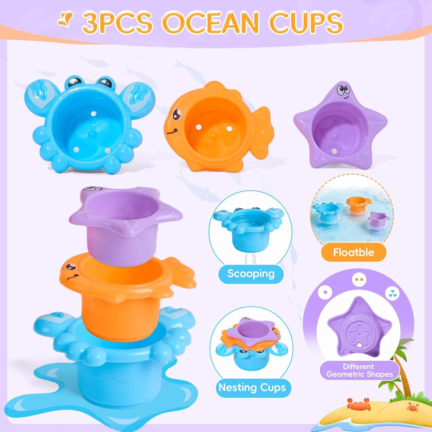 Hot Mold Free Bath Toys | Easy Clean & Fun Baby Bath Toys for Kids Ages 1-3 | Watering Can Bath Cups Water Wheel Whale Bath Toy for Babies 12+ Months | Bathtub Pool Water Toys for 1+ Year Old Girl Gifts