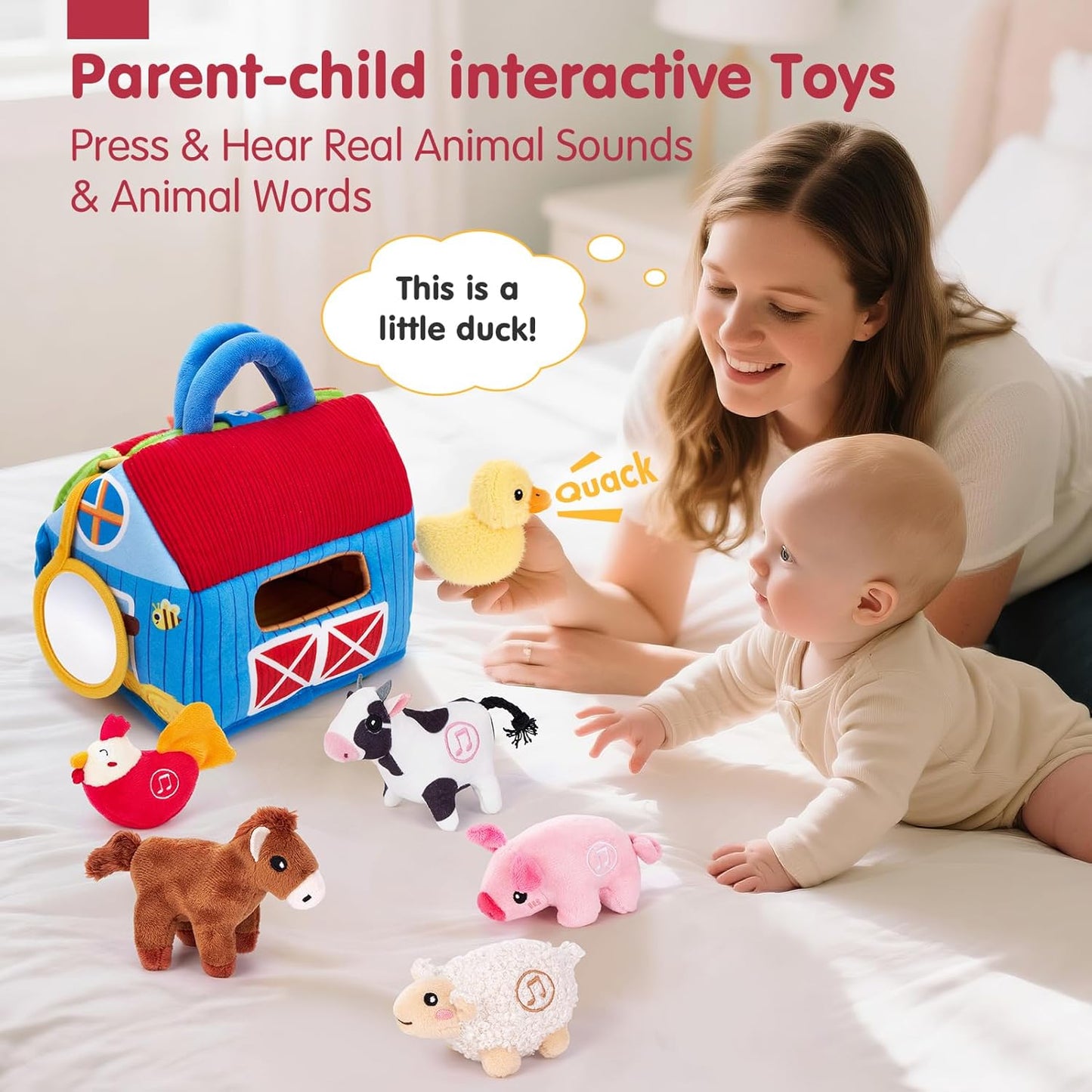 Hothahaland Baby Toys 6-12 Months - Surprise Barn with Stuffed Farm Animals with Real Sounds - Montessori Toys for 6 Month Old Baby Gifts Toddlers Sensory Toy 1 Year Old Boy Girl Gifts Infant Toys