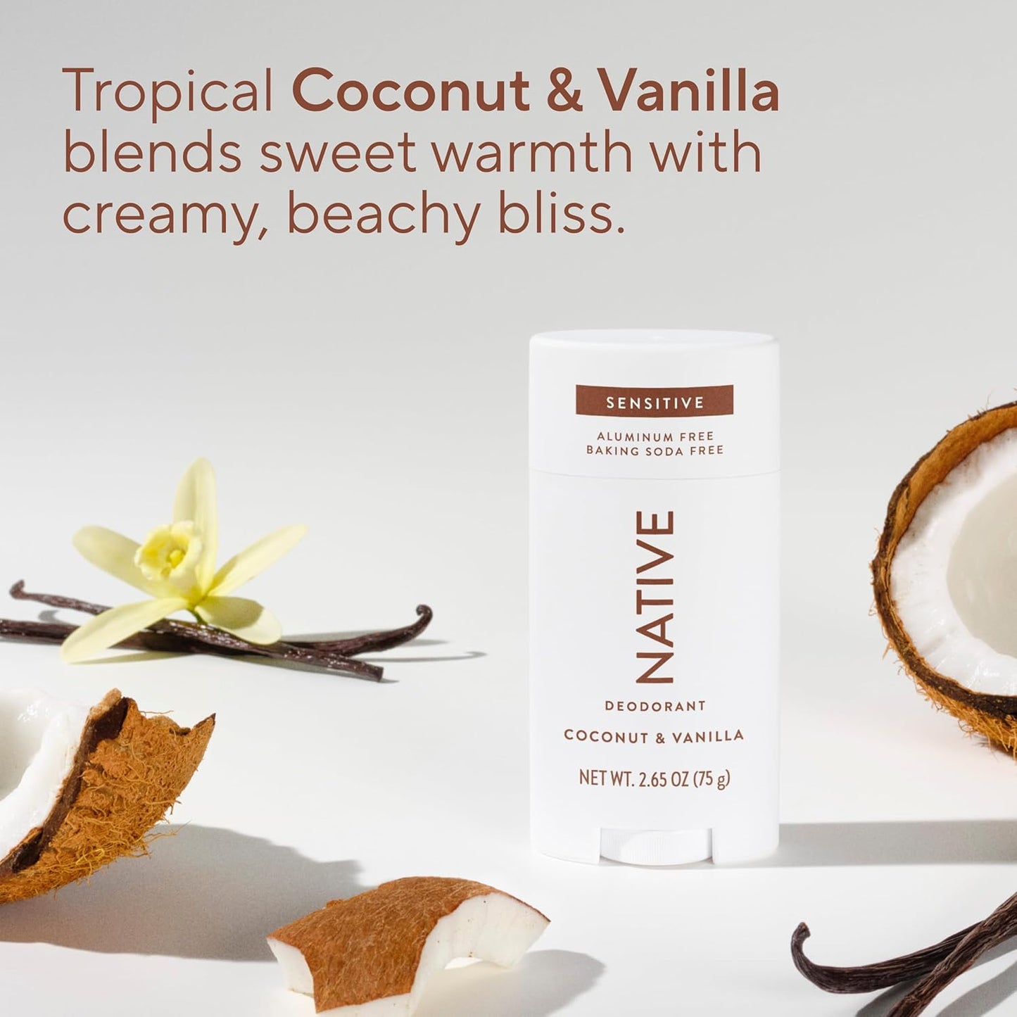 HotNative Sensitive Deodorant Contains Naturally Derived Ingredients, 72 Hour Odor Control | Deodorant for Women & Men, Aluminum Free with Baking Soda, Coconut Oil and Shea Butter, Coconut & Vanilla