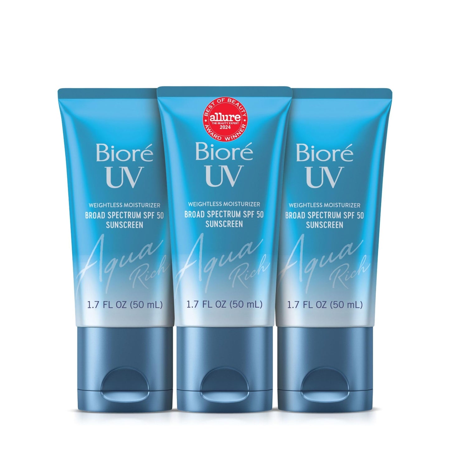 HotBiore UV Aqua Rich Moisturizer SPF 50 Facial Sunscreen, 1.7 fl oz | Oil-Free Daily Face Sunscreen, Hyaluronic Acid, Lightweight, Non-Comedogenic, Dermatologist Tested, Sensitive Skin