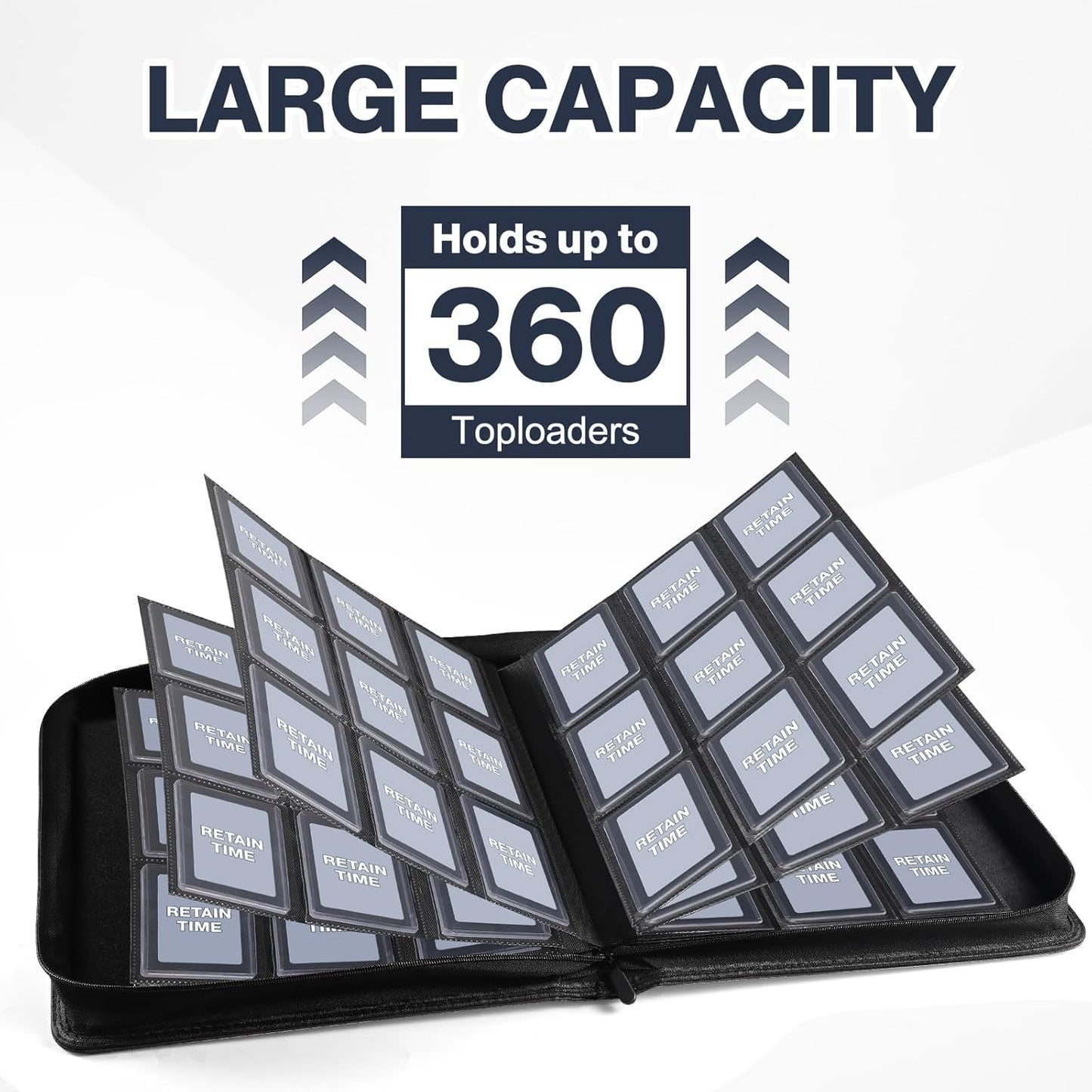 HotTop Loader Binder 9 Pocket, Holds 360 Toploaders, 100 Toploaders INCLUDED | Toploader Binder for 3" x 4" Rigid Toploaders, Trading Card Binder for TCG, MTG, Sport Cards, PU Leather Cover, Side Loading