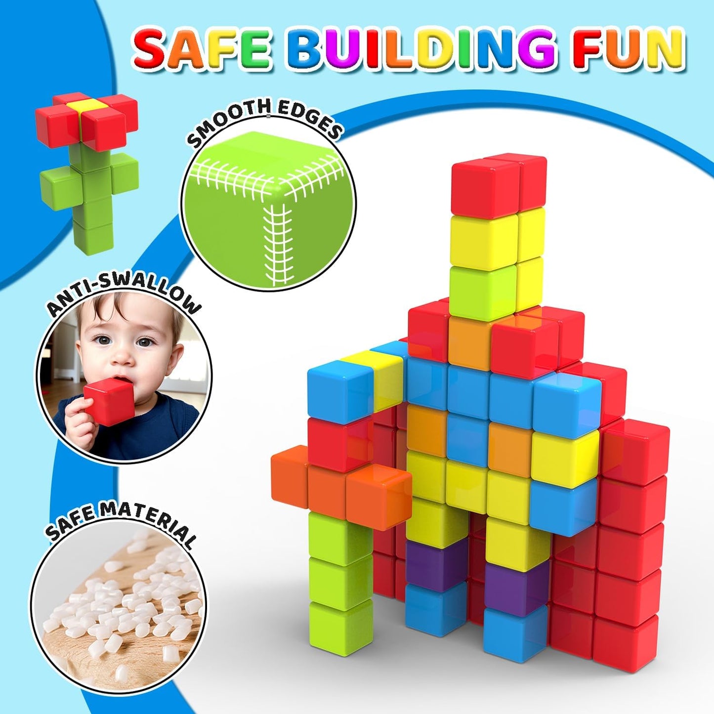 Hot Magnetic Building Blocks, 1.65 inch Large Magnetic Stacking Cubes for Toddlers, Sensory & Montessori Toys for Boys & Girls 1 2 3 Years Old (24 PCS)