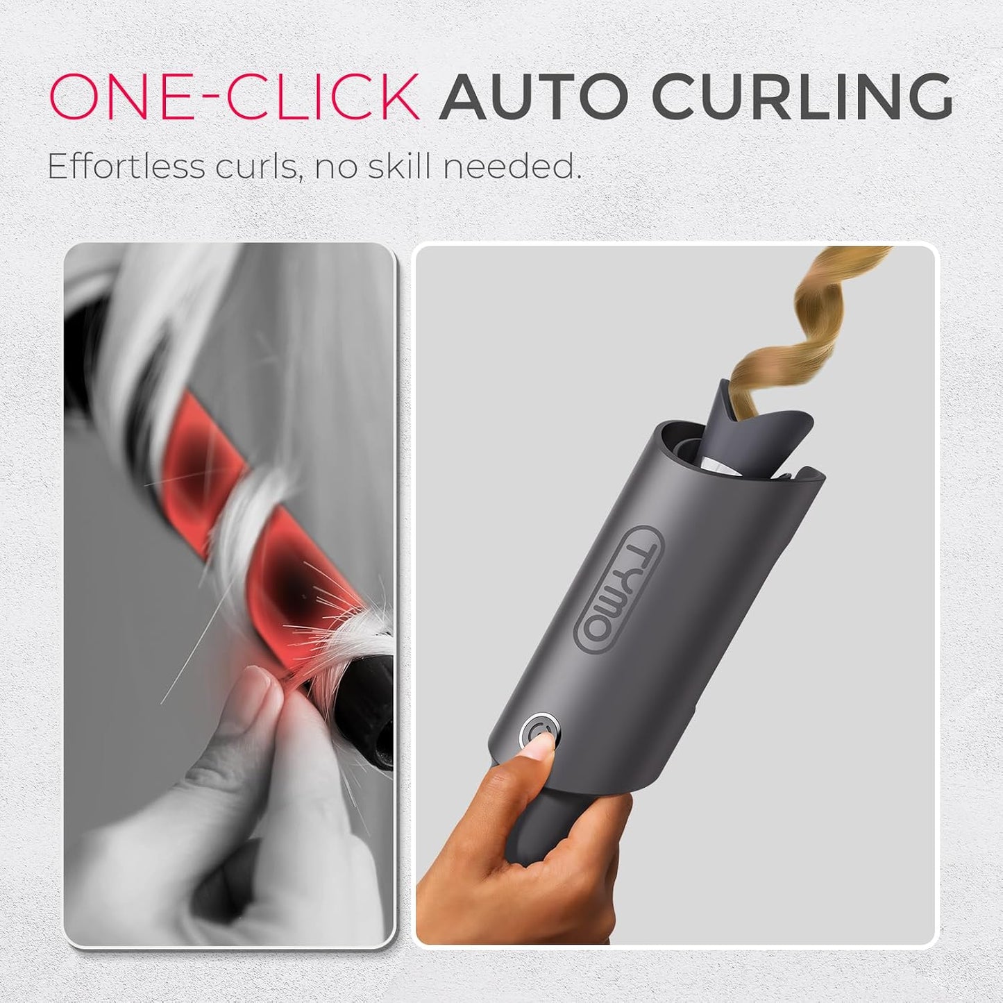 HotTYMO Automatic Rotating Curling Iron - TYMO CURLPRO Beach Waves Curling Wand, Portable Hair Curler, 500 Million Ionic, Dual Voltage & Lightweight for Travel, Ceramic Coating, 1 Inch, Metallic Gray
