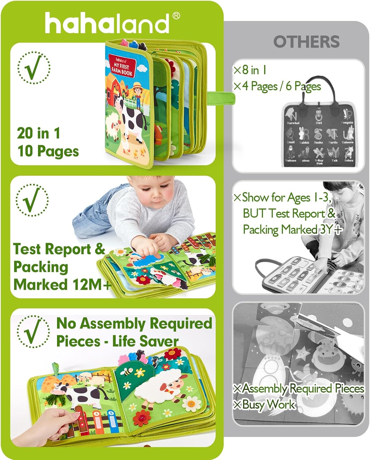 Hothahaland Busy Book for Toddlers 1-3 - Montessori Toys Busy Board for 1 Year Old Boy Gifts Girl Toys Educational Learning Quiet Activity Books Toddler Travel Toys for One Year Old Birthday Gift