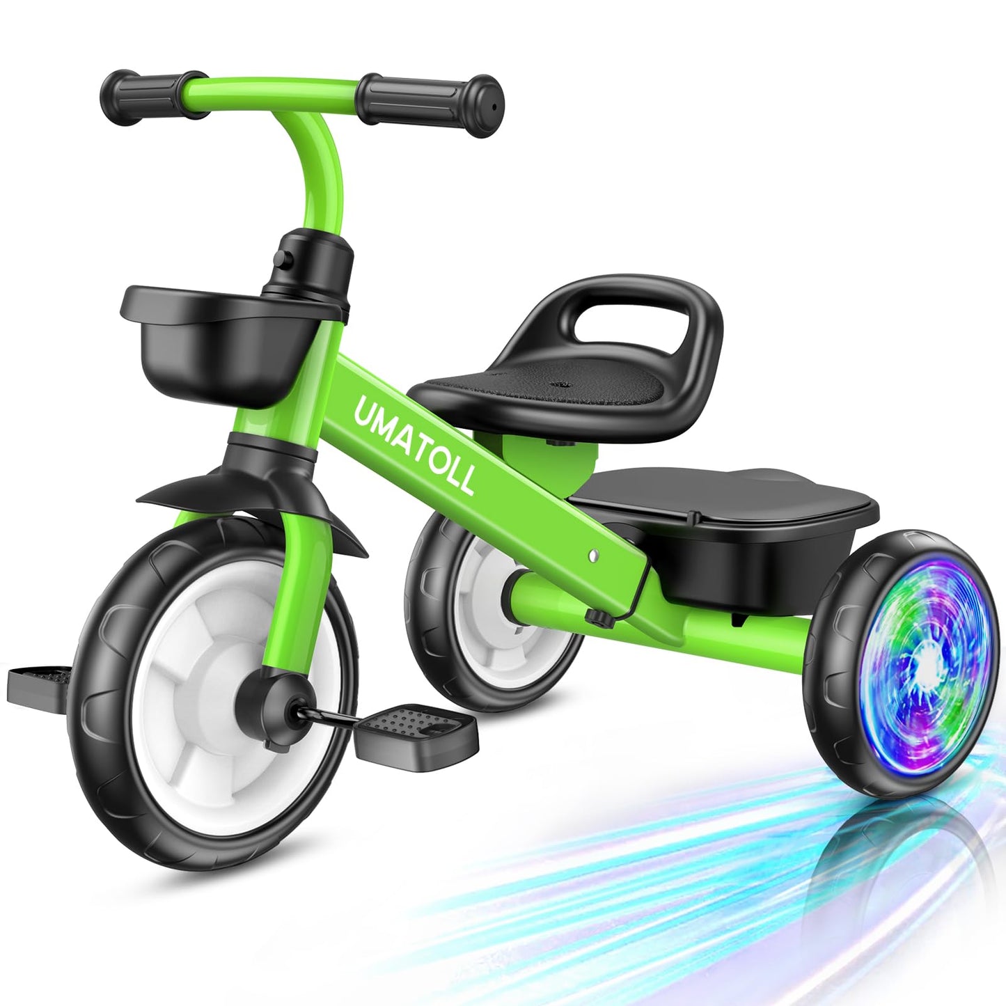 Hot Umatoll Tricycle for Toddlers 2-5 Year Old, Ajustable Toddler Bike Outdoor Toys, Birthday Gift for Girl Age 2-4, Trike with Light up Wheels