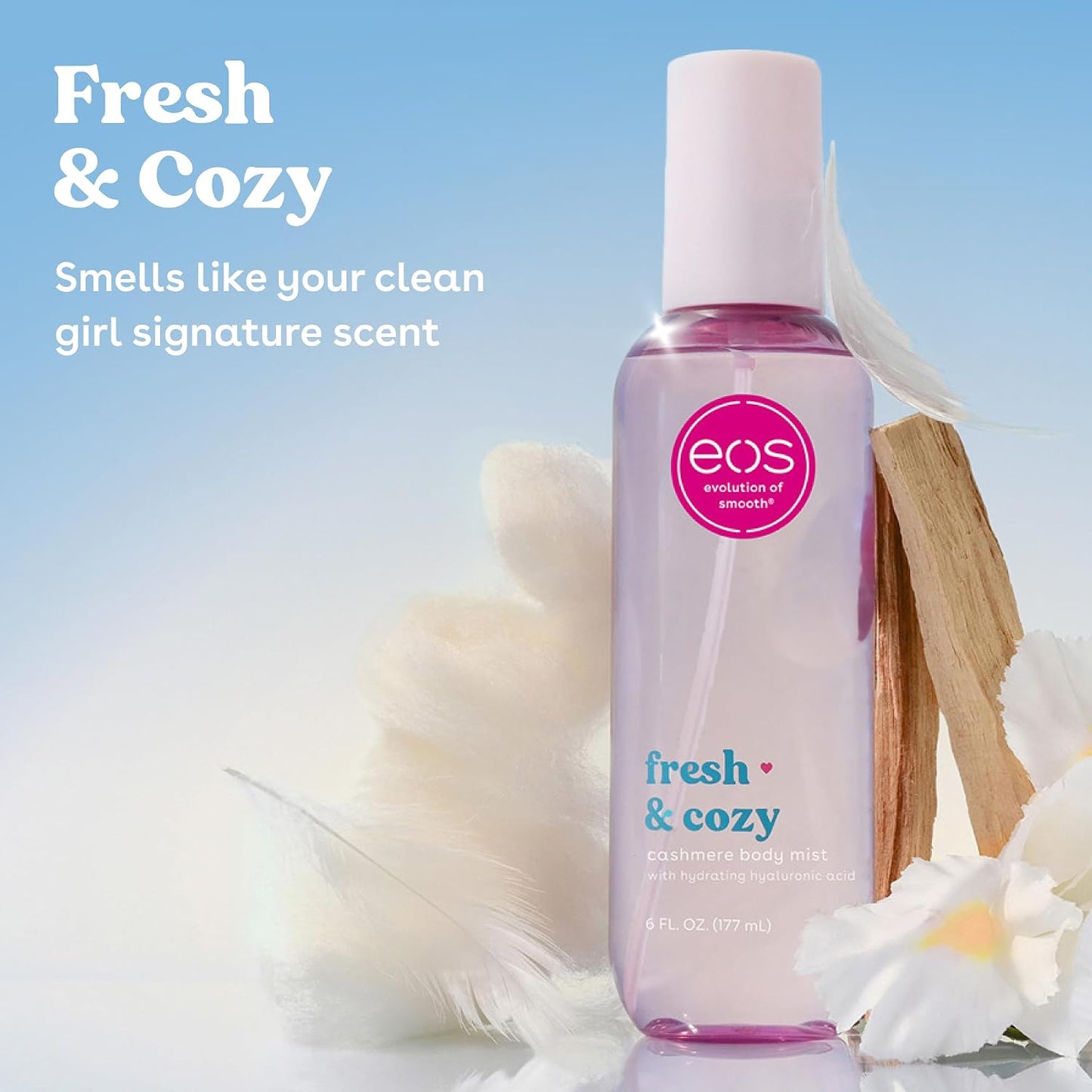 Hoteos Cashmere Body Mist, Fresh & Cozy, Body Spray for Women, Hair Mist, Moisturizing, Hyaluronic Acid, Glycerin, Vegan, Cruelty-free, 6 fl oz