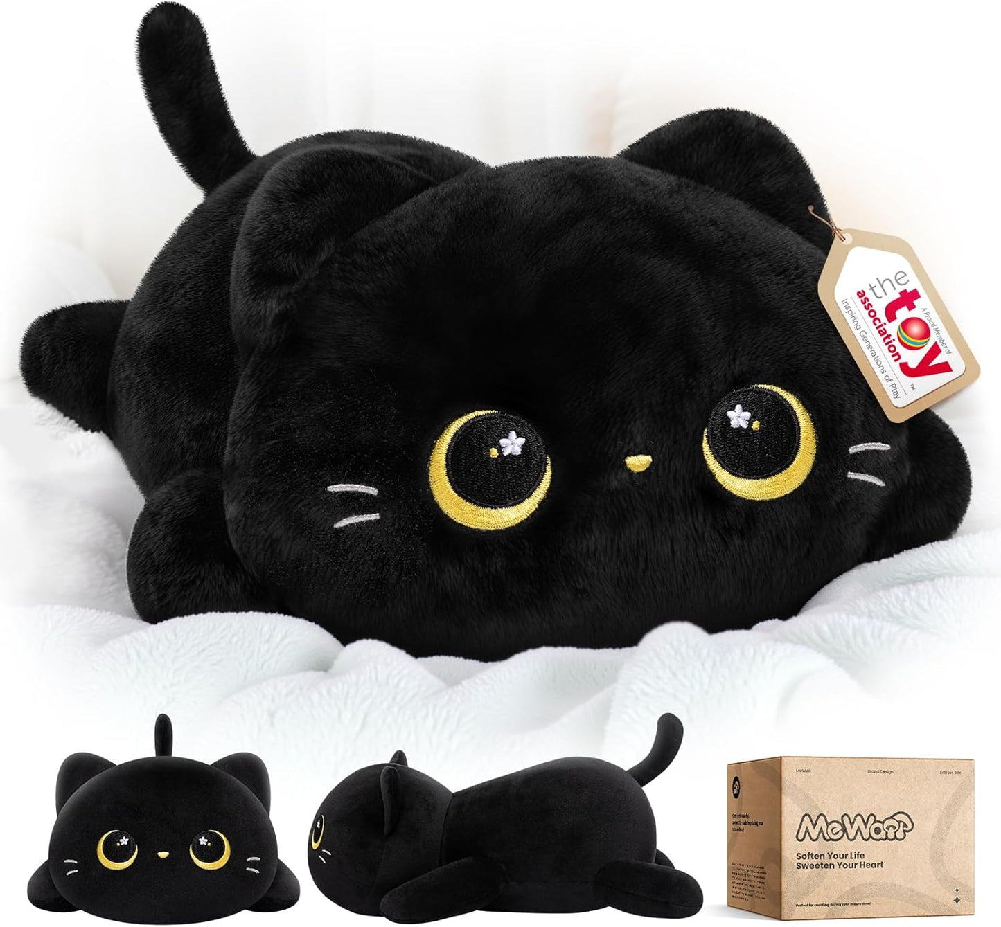 Hot Mewaii Cute Black Cat Plush Pillow, Kawaii Plushies Black Cat Stuffed Animals, Squishy Plushies, Cuddle Plush Pillow for Kids & Girls (13 Inch)