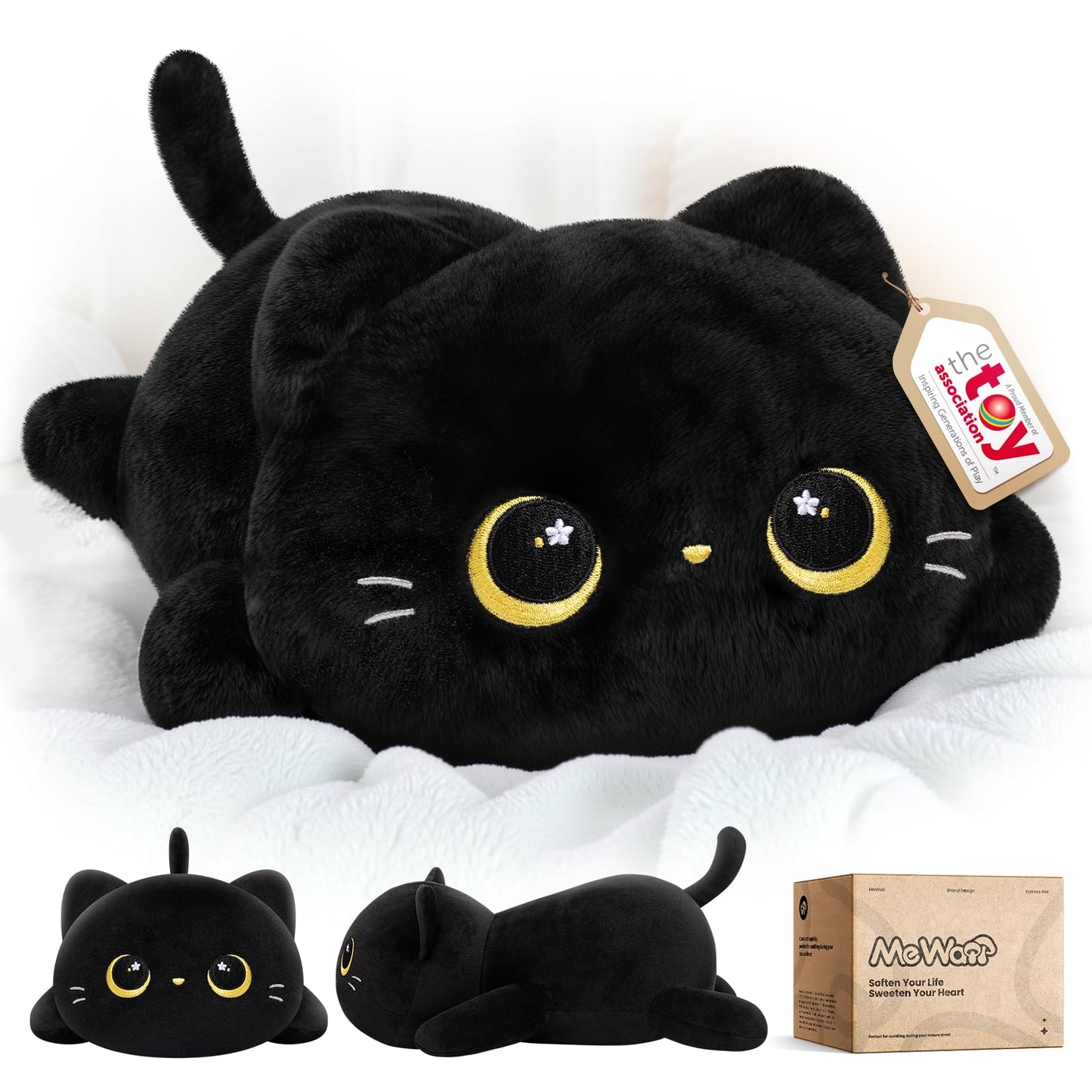 Hot Mewaii Cute Black Cat Plush Pillow, Kawaii Plushies Black Cat Stuffed Animals, Squishy Plushies, Cuddle Plush Pillow for Kids & Girls (13 Inch)