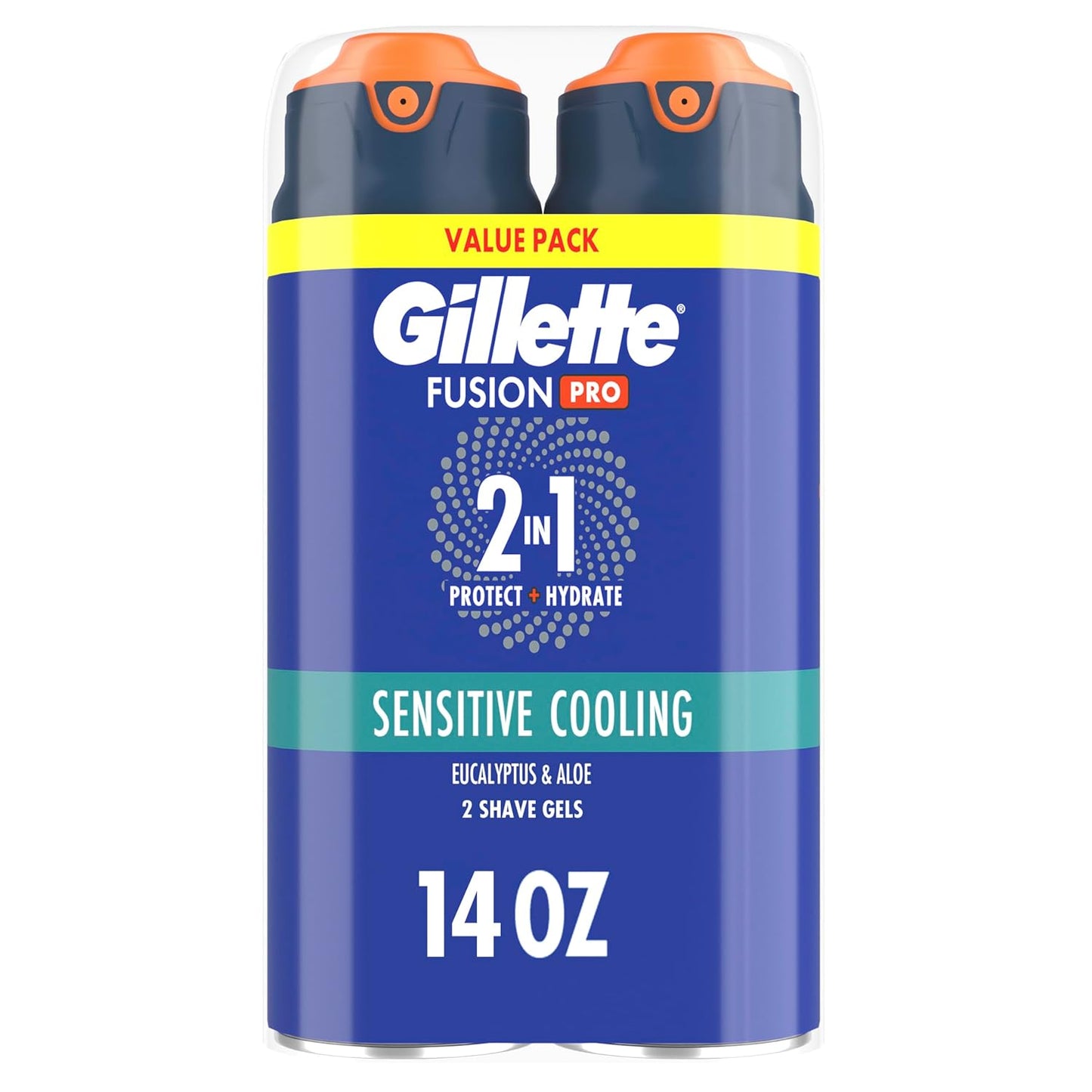 HotGillette PRO Shaving Gel For Men Cools To Soothe Skin And Hydrates Facial Hair, TWIN PACK - Total 14oz, ProGlide Sensitive 2 in 1 Shave Gel