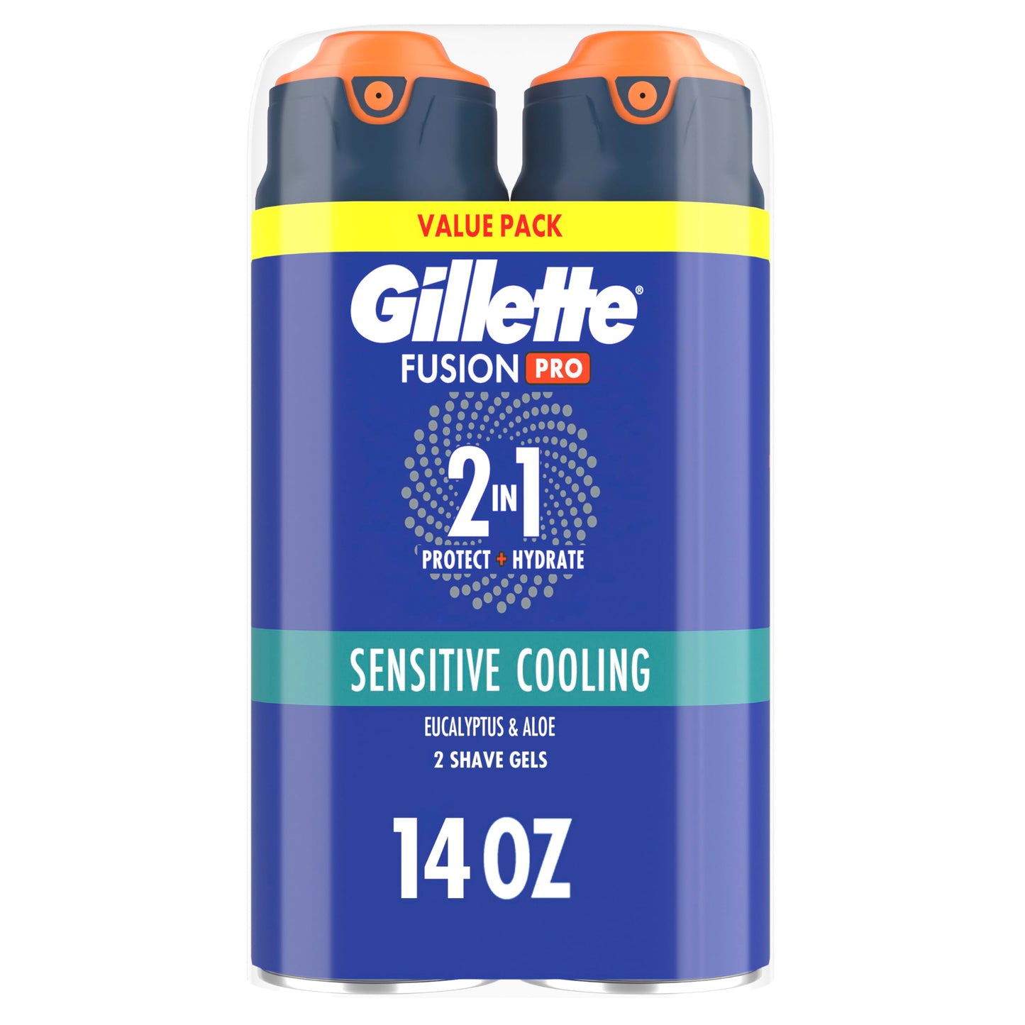 HotGillette PRO Shaving Gel For Men Cools To Soothe Skin And Hydrates Facial Hair, TWIN PACK - Total 14oz, ProGlide Sensitive 2 in 1 Shave Gel