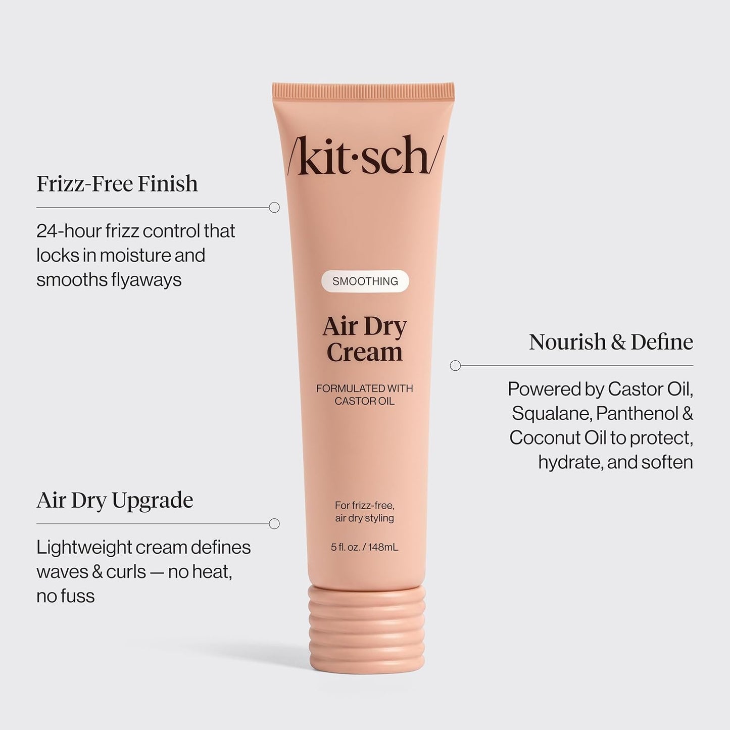 HotKitsch Smoothing Air Dry Cream for Hair – Frizz Control Hair Care Product with Castor Oil & Coconut Oil – Weightless Styling Cream - Enhances Natural Texture Appearance – 5 oz