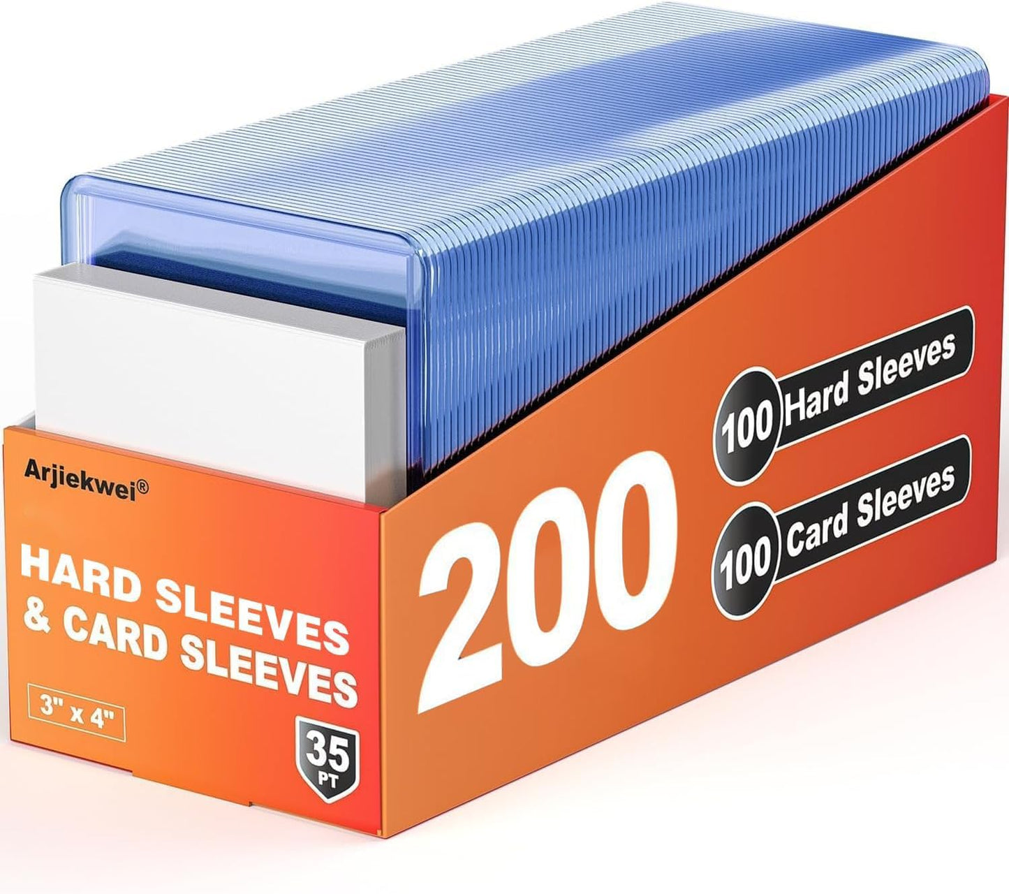 Hot200 Card Sleeves Hard Plastic, Arjiekwei 3"X 4" Baseball Cards Protectors Plastic, Trading Card Holder for Trading Sports Baseball Football Game Cards (100 Hard Sleeve + 100 Soft Sleeves)