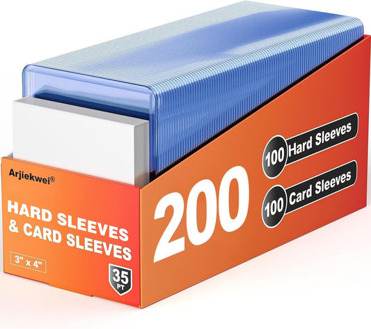 Hot200 Card Sleeves Hard Plastic, Arjiekwei 3"X 4" Baseball Cards Protectors Plastic, Trading Card Holder for Trading Sports Baseball Football Game Cards (100 Hard Sleeve + 100 Soft Sleeves)