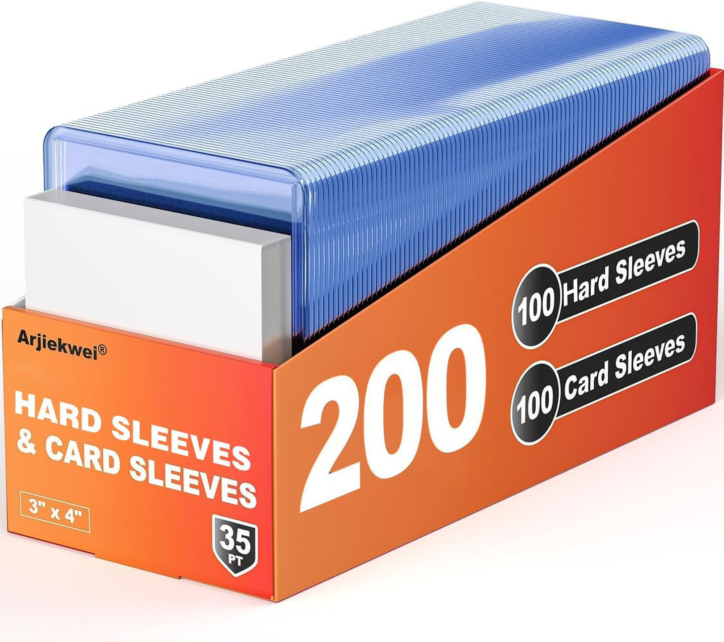 Hot200 Card Sleeves Hard Plastic, Arjiekwei 3"X 4" Baseball Cards Protectors Plastic, Trading Card Holder for Trading Sports Baseball Football Game Cards (100 Hard Sleeve + 100 Soft Sleeves)