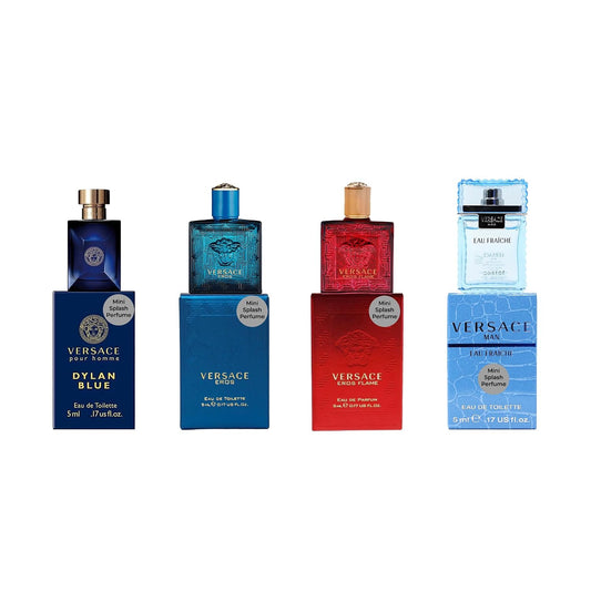 Hot Versace 4 Piece Mini Gift Set for Men | Includes Eros, Dylan Blue Pour Homme, Eau Fraiche, Eros Flame EDP, Mini Sampler Gift Set