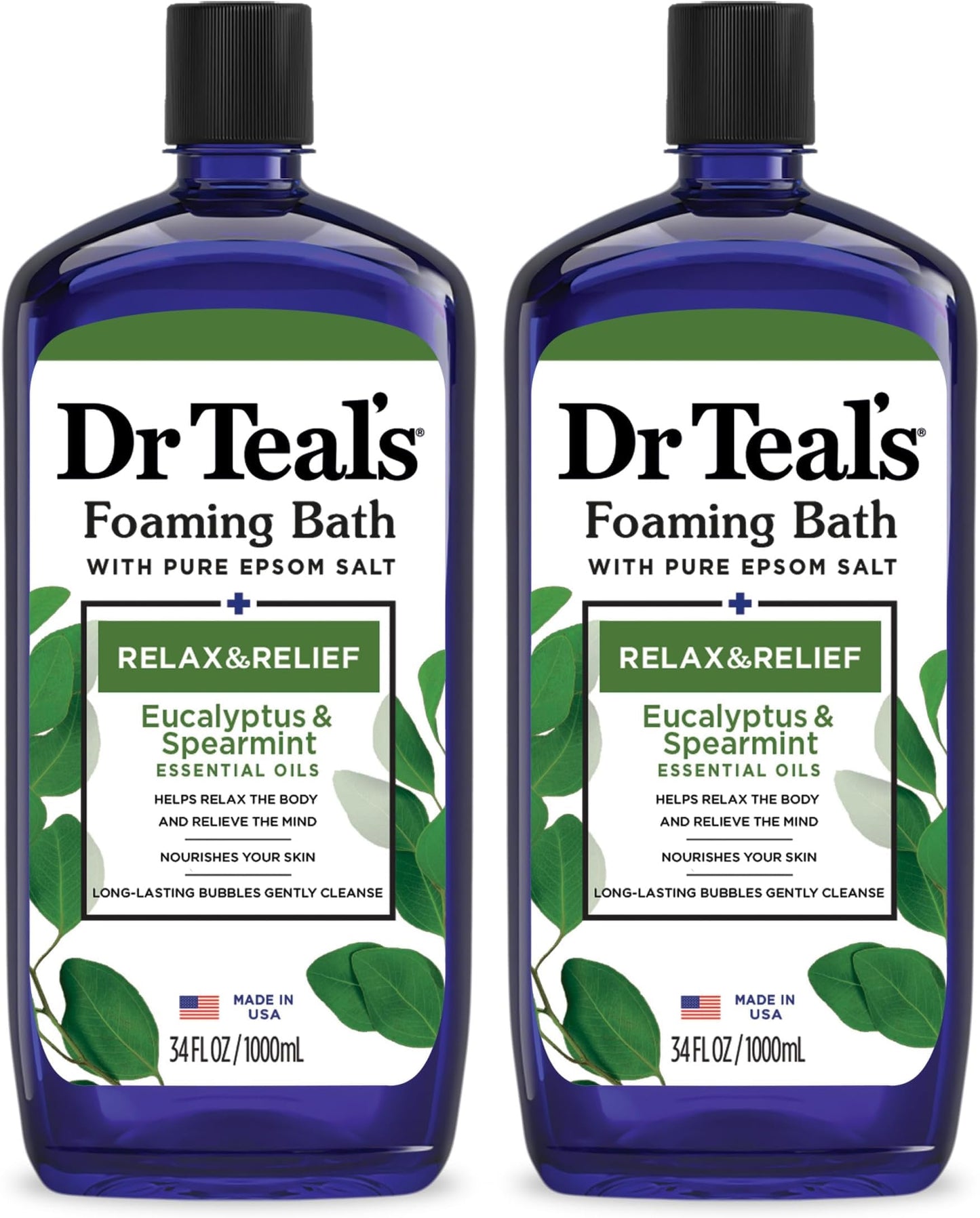 HotDr Teal's Foaming Bath with Pure Epsom Salt, Soothe & Sleep with Lavender, 34 fl oz (Pack of 2)