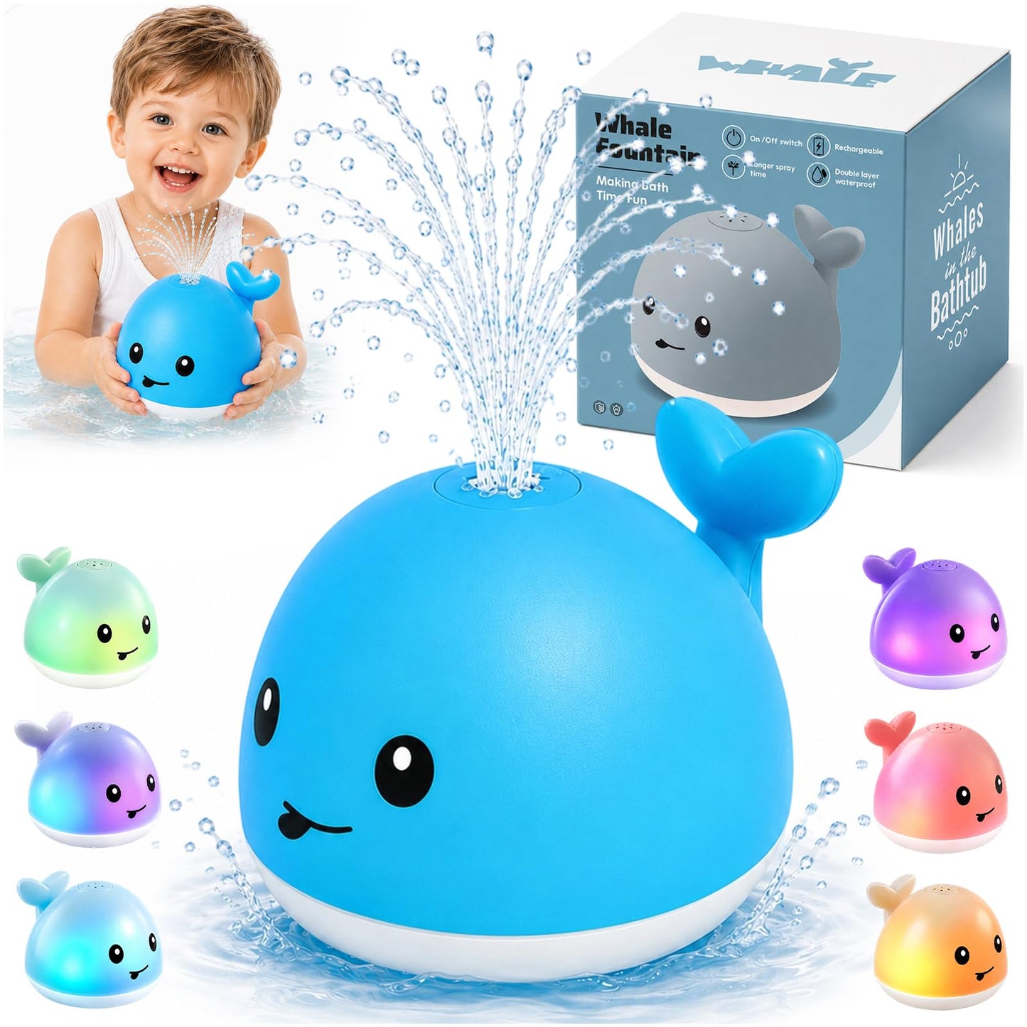 HotGigilli Bath Toys for Kids, Baby Bath Toys, Pool Water Toys for Toddlers, Babies Boy Girl Gifts, Light Up Whale Bath Toy Sprinkler, Birthday Bathtub Fountain Toy