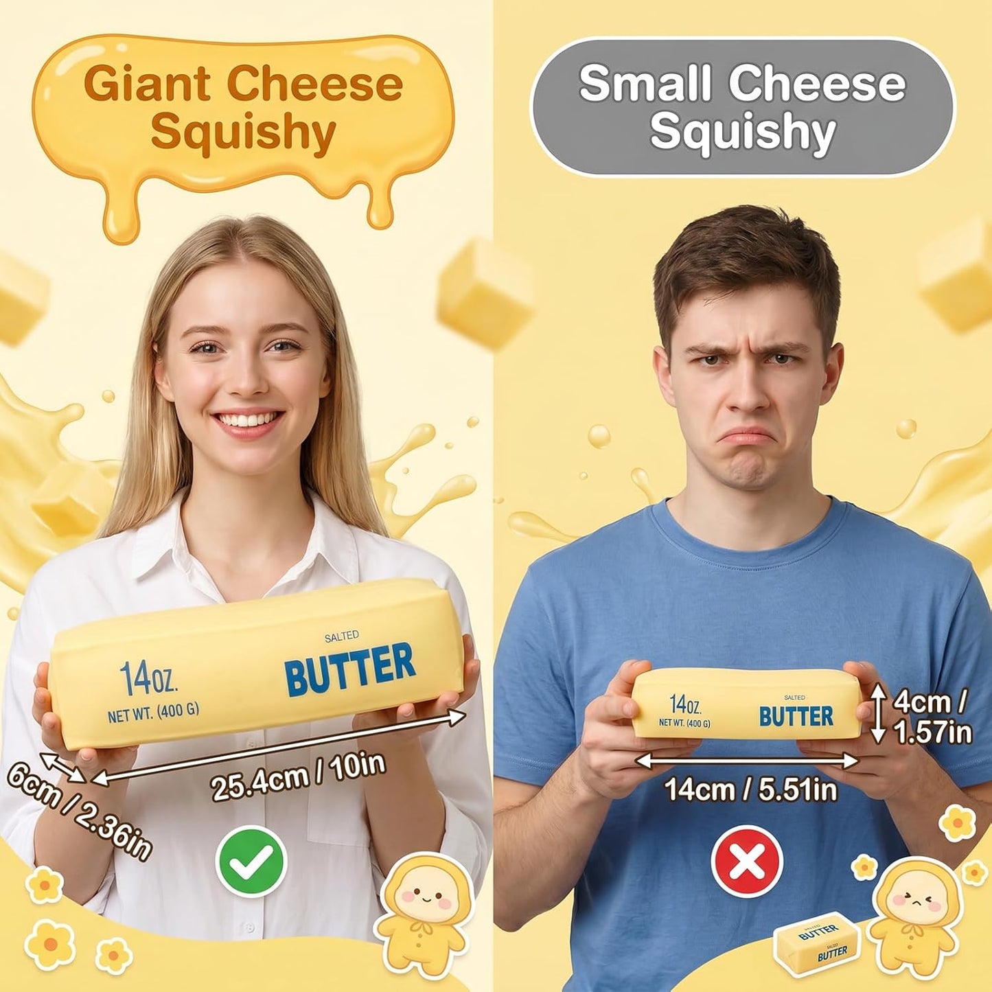 Hot 10in Giant Butter Squishy, Jumbo Big Butters 14oz Squeeze Stress Balls, Large Butter Stick Stress Relief Slow Rising Fun for Anxiety Relief Party Favors