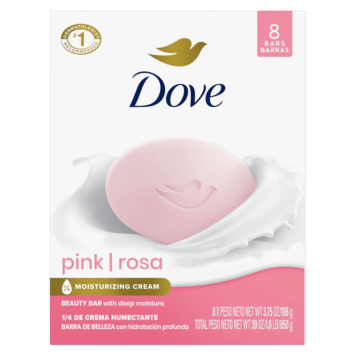 HotDove Pink Rosa Beauty Bar Soap 8 Count, Moisturizing Cleanser, 3.75 oz I Moisturizing beauty bar for soft, smooth skin with a delicate floral scent
