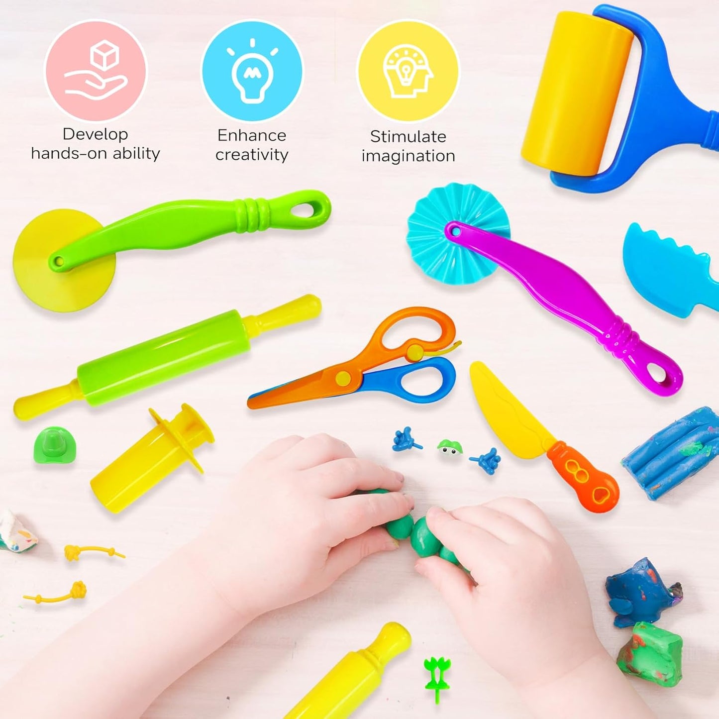 Hot 28Pcs Dough and Clay Play Tools Kit for Kids, Modeling Clay Accessories with Animal Cutters, Rolling Pins, Safety Scissors, Dough Extruder & Rollers