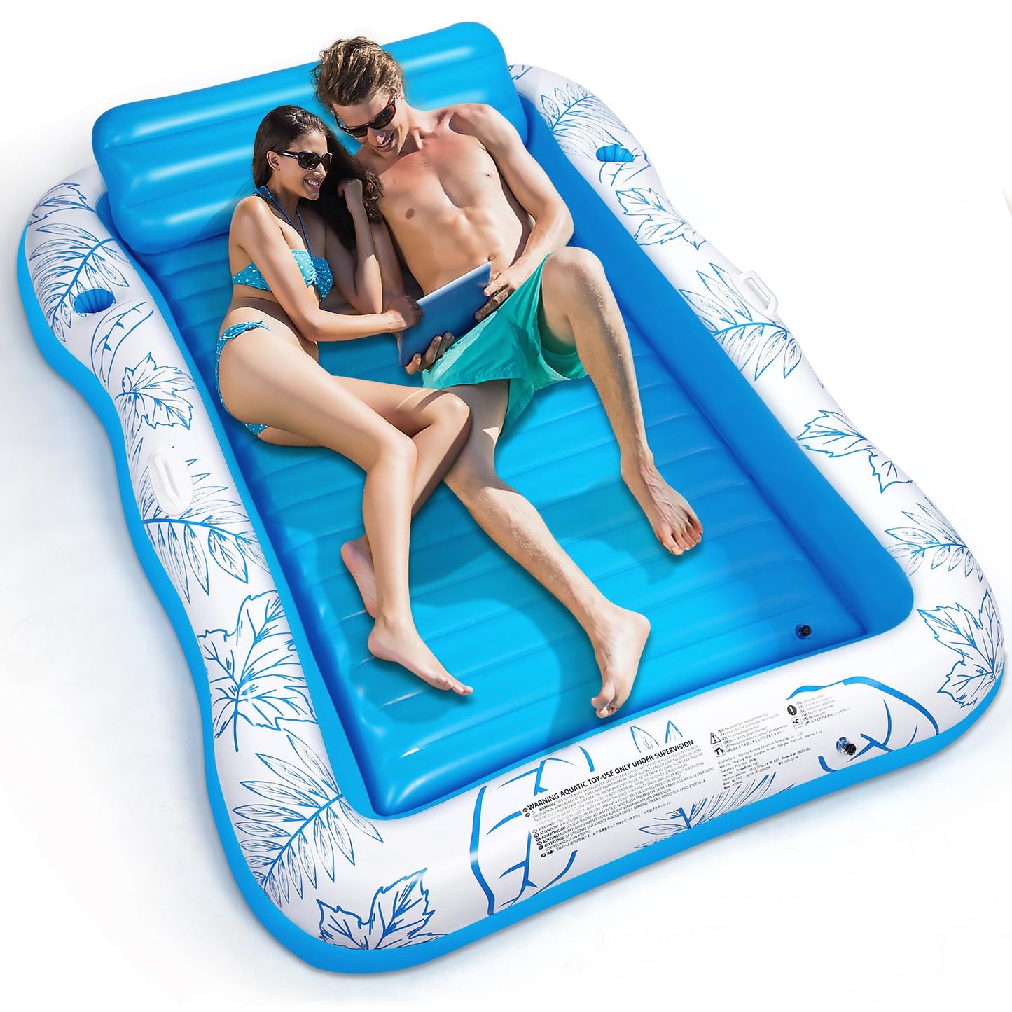 Hot Inflatable Adult Pool Lounger Float - BAIAI Large Beach Sun Tanning Floats Raft Sunbathing Water Lounge Floaties Tub with Drink Holder - Blow Up River & Lake Suntan Floating Swimming Mattress Mat