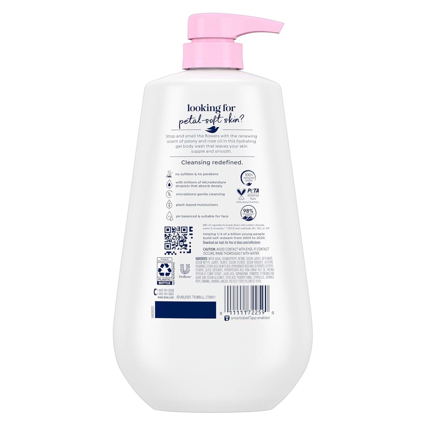 HotDove 24hr Lotion Body Wash Renew Peony & Rose Oil, 30.6 oz | Hydrating body wash with MicroMoisture for 24-hour soft, healthy-looking skin