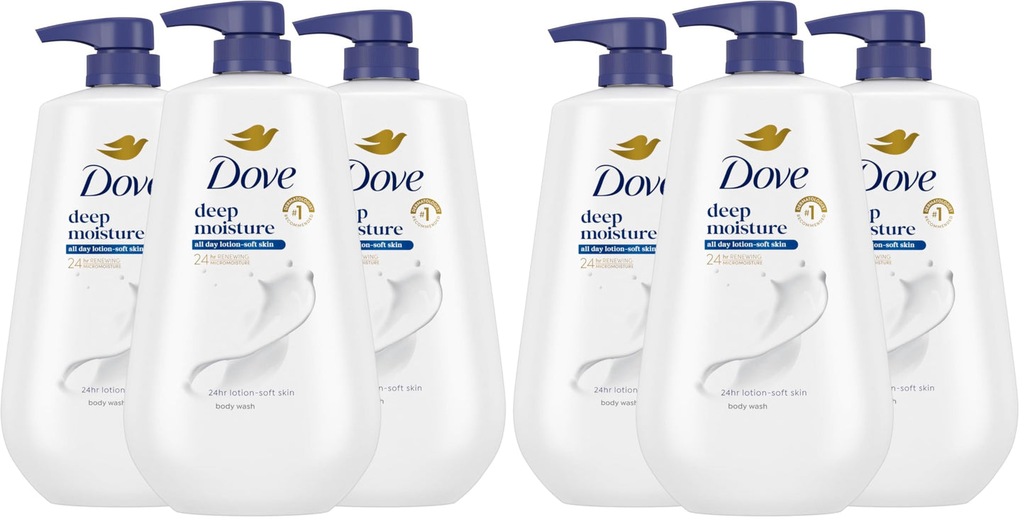 HotDove Body Wash with Pump 3 Count Deep Moisture for 24hr Lotion-Soft Skin Moisture Moisturizing Skin Cleanser with No Sulfates No Parabens