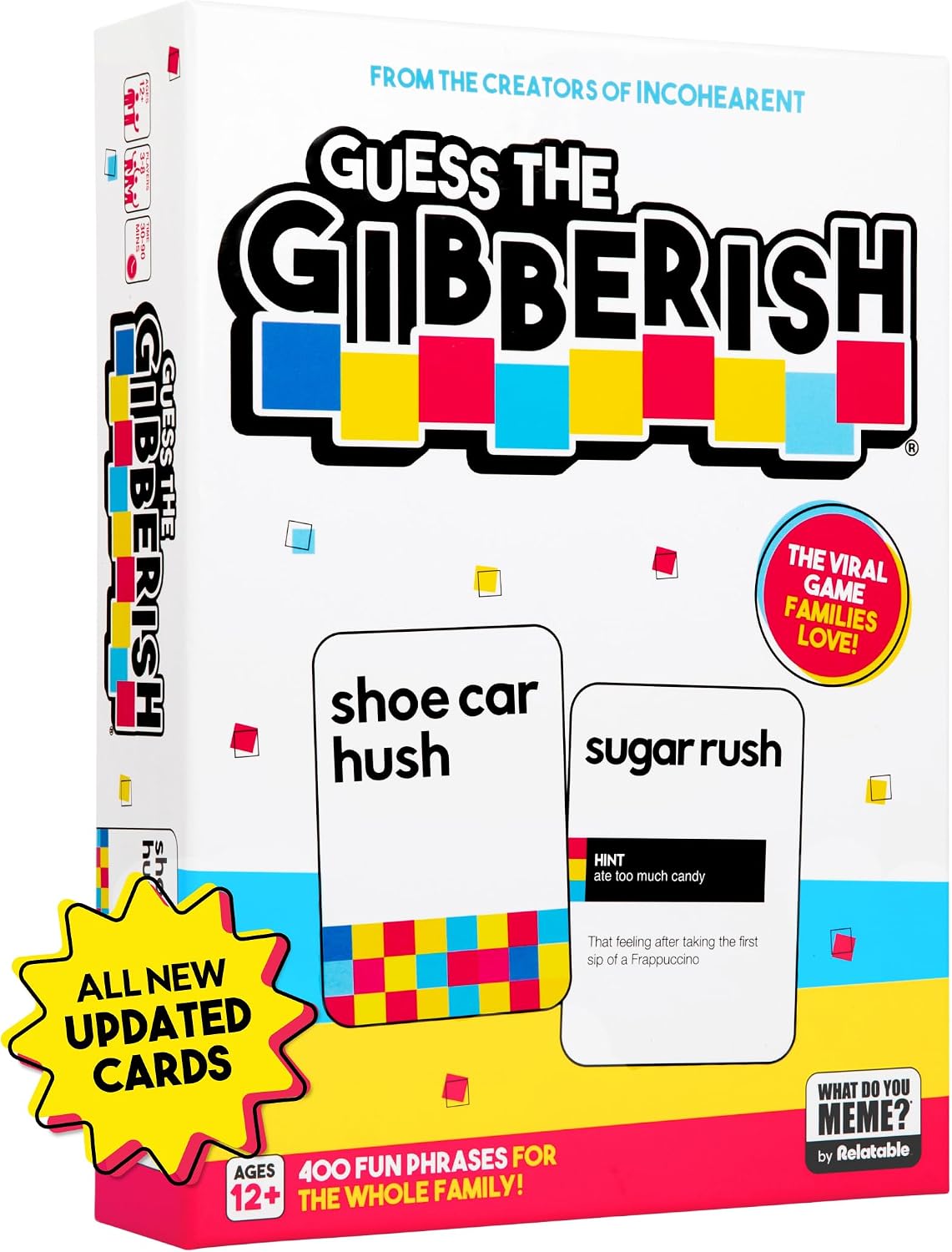 HotGuess The Gibberish Card Game for Families by Relatable, From The Creators of Incohereant, Fun Kids Games for Kids 12+, Game Night With Friends, Includes 400 Cards, Instructions, and 1 Sand Timer