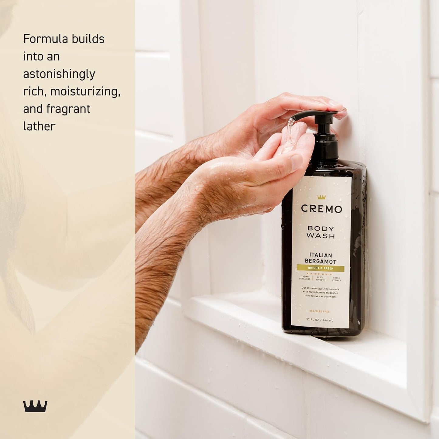 HotCremo Rich-Lathering Italian Bergamot Body Wash for Men, 32 Fl Oz
