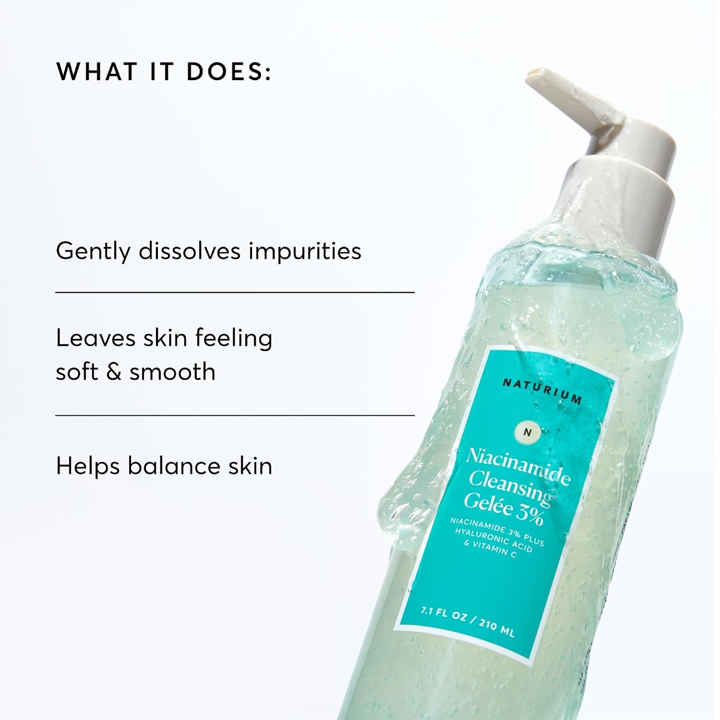HotNaturium Niacinamide Cleansing Gelée 3% Plus Hyaluronic Acid & Vitamin C, Gentle & Smoothing Face Wash, 7.1 oz