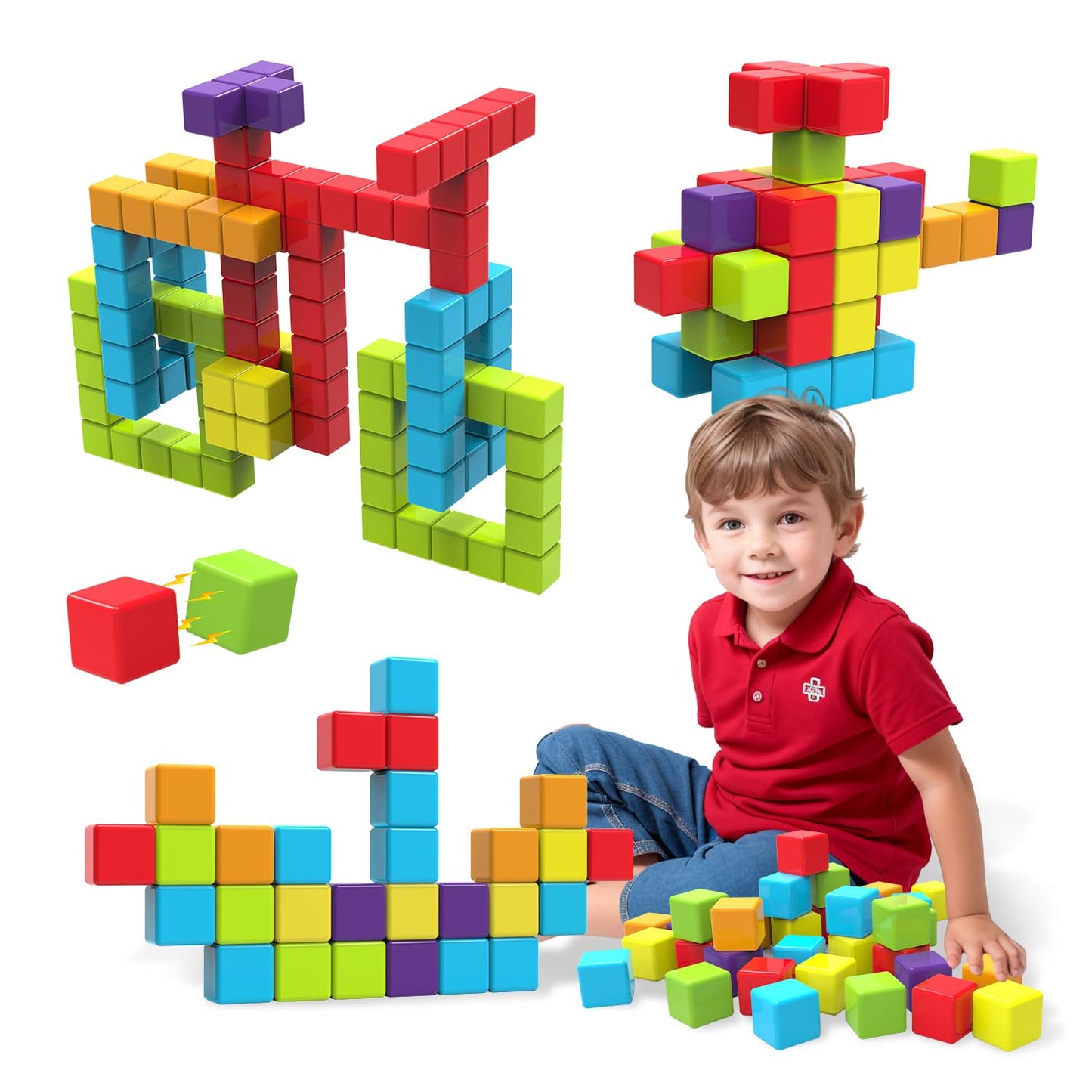 Hot Magnetic Building Blocks, 1.65 inch Large Magnetic Stacking Cubes for Toddlers, Sensory & Montessori Toys for Boys & Girls 1 2 3 Years Old (24 PCS)