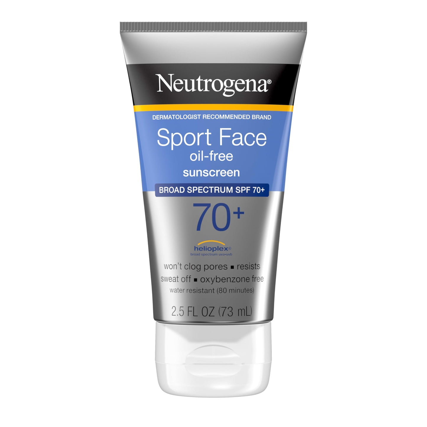 HotNeutrogena, Sport Face Sunscreen SPF 70+, Oil-Free, Sweat and Water-Resistant, Broad-Spectrum UVA/UVB, 2.5 Fl Oz