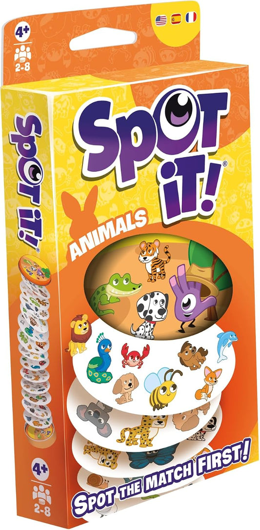 HotAsmodee Spot It! Animals (2024 Refresh) - Eco-Blister Edition, 5-in-1 Visual Perception Game for Quick Reflexes and Family Fun, Ages 4+, 2-8 Players, 15 Minute Playtime