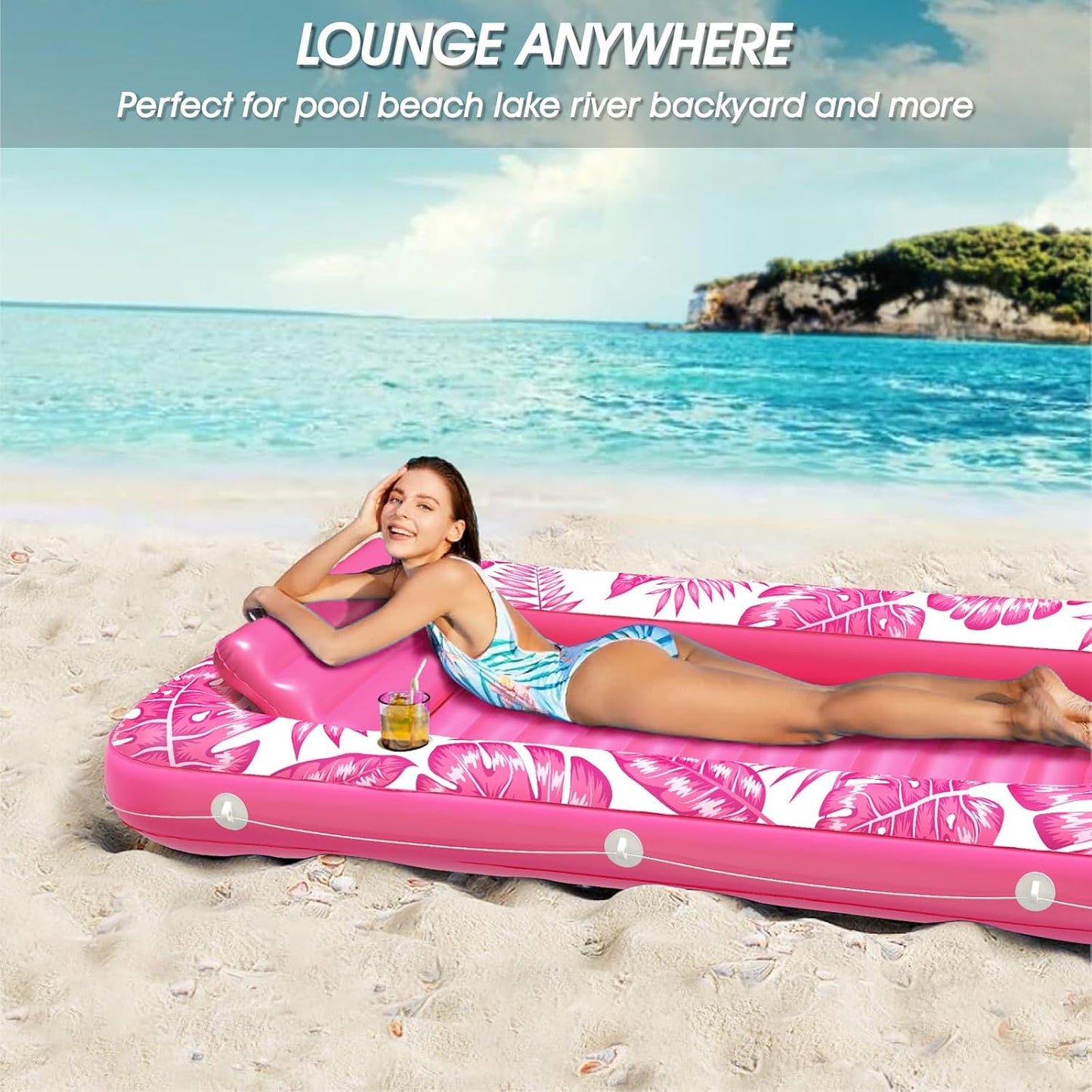 Hot Inflatable Tanning Pool Lounger Float - Jasonwell 4 in 1 Sun Tan Tub Sunbathing Pool Lounge Raft Floatie Toys Water Filled Tanning Bed Mat Pad for Adult Blow Up Kiddie Pools Kids Ball Pit (Rose,L)