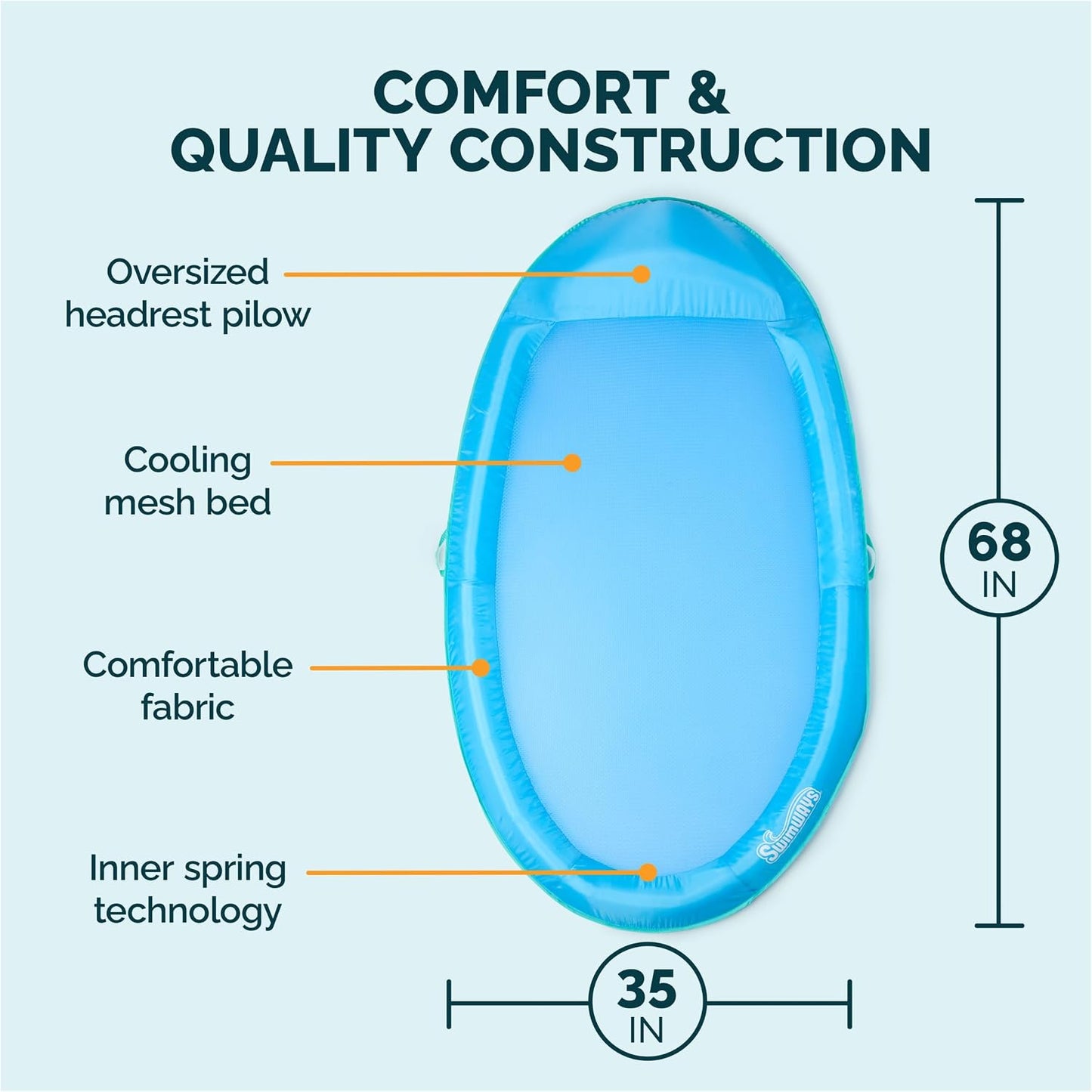 HotSwimWays Spring Float Hammock, Fast-Inflating Adult Lounger; Ages 15+ | Patented Fast Inflation for Immediate Use During Travel, Fits Most Adults and Teens, Teens & Adults Can Lounge Comfortably