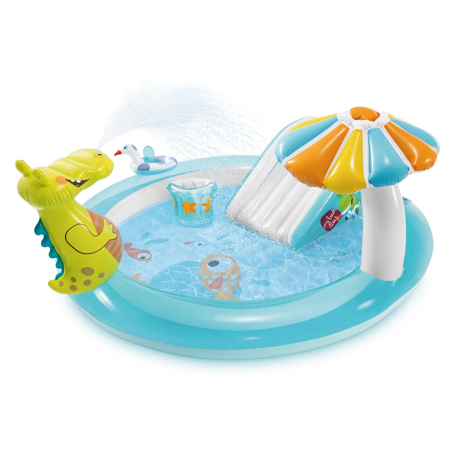 Hot Intex 96" x 78" x 28" Inflatable Jungle Adventure Play Center Spray Kiddie Pool - Backyard Kids Water Slide, Outdoor Blow-Up Splash Pad for Toddlers