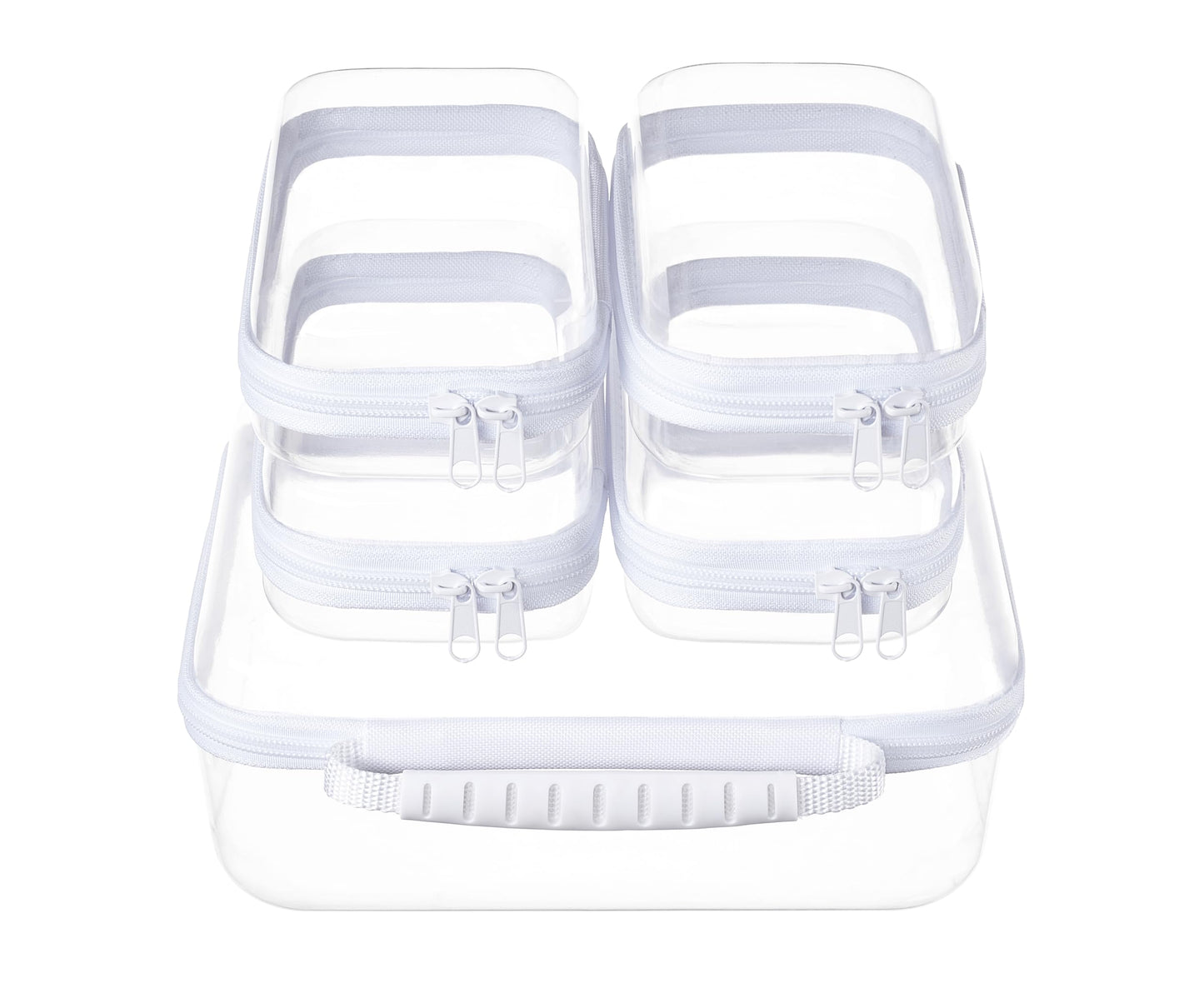 Hot4 pcs Clear Zipper Pouches,Hard Shell Zipper Case | Toiletry Bag for Travel, CLear Diaper Bag, Toiletry Pouch, Travel Organizer, Cosmetic Bag,Toy Storage Bins (M+3S)