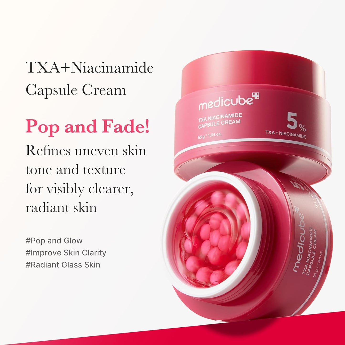 Hotmedicube Capsule Cream with TXA + Niacinamide | Dual Radiance Moisturizer Ideal for Use After Spot Care, Uneven Skin Tone & Texture & Hydration | 99% Pure Tranexamic Acid | Korean Skincare, 1.94 oz