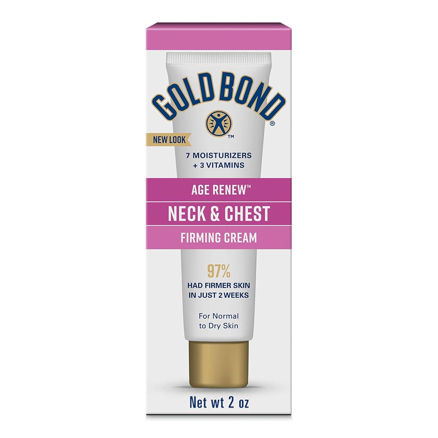 HotGold Bond Age Renew Neck & Chest Firming Cream, 2 Oz, Hydrates, Renews, and Visibly Improves Firmness, Texture & Elasticity of Aging Skin, Non-Greasy, Dermatologist-Tested, Hypoallergenic, Unscented