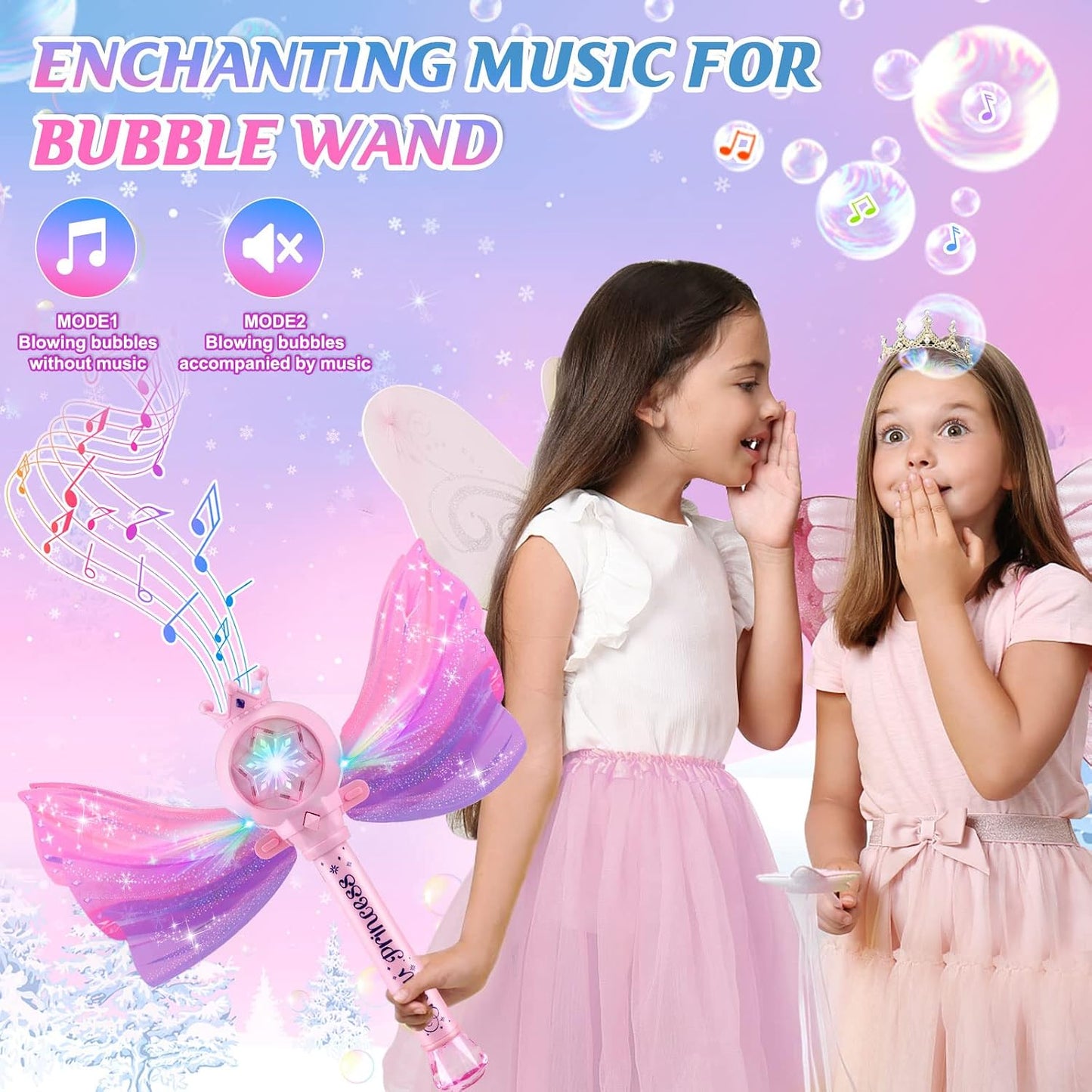 HotBubble Wands for Kids Girls - LED Light & Music Bubble Machine: 3 AA Batteries & 2 Bubble Solutions, Outdoor Party Birthday Toys for Toddlers, Gift for 3 4 5 6 7 8 Year Old Girls