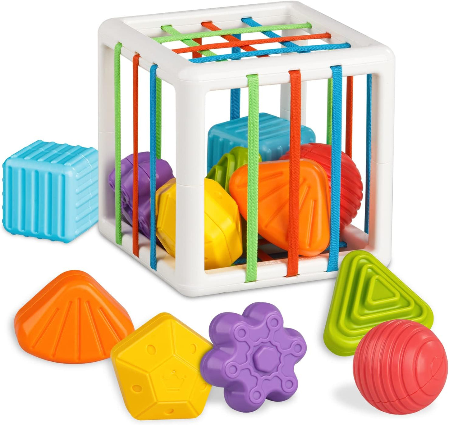 Hot Aprilwolf Montessori Toys for 1 Year Old, Cube & 6 Sensory Shape Blocks, Baby Toys 12-18 Months, Developmental Infant Birthday Gifts for Learning Toddler Age 1 2 3