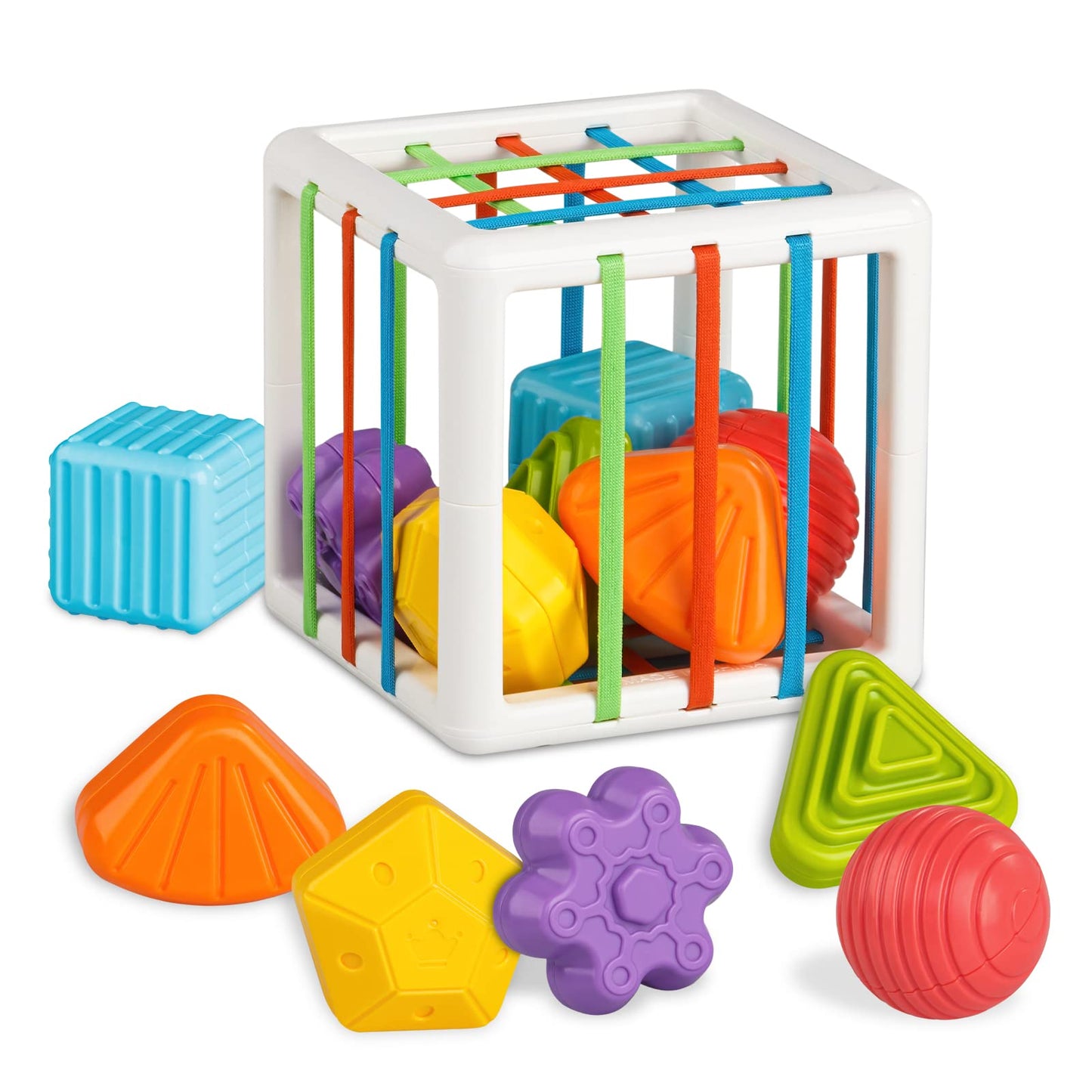 Hot Aprilwolf Montessori Toys for 1 Year Old, Cube & 6 Sensory Shape Blocks, Baby Toys 12-18 Months, Developmental Infant Birthday Gifts for Learning Toddler Age 1 2 3