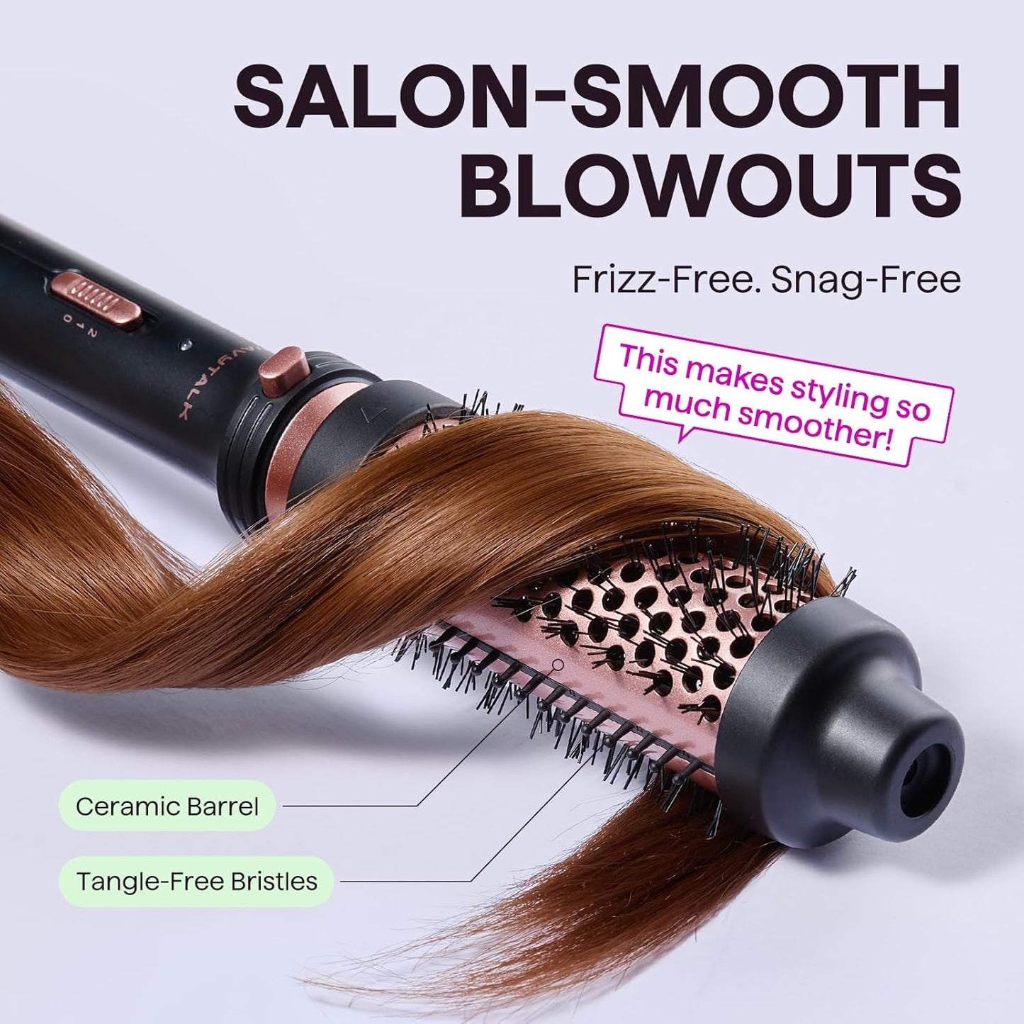HotWavytalk Thermal Brush 1.5" Detachable Heated Round Brush for Blowout Look | Detachable Brush Head Includes Travel Pouch, Create Voluminous Blowout Look, Tourmaline Ceramic, 2 Temp Settings Dual Voltage