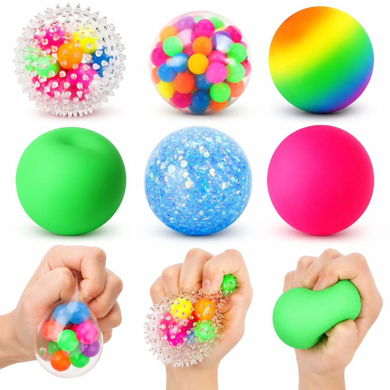 Hot6 Set Squishy Sensory Stress Squeezing Balls for Adults | Sensory Calming Tool to Relieve Nervousness, Vent Mood and Improve Focus, Pull Stretch Fidget for Classroom Prize Box Toys