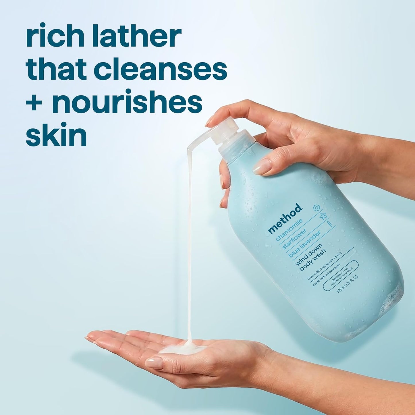 Hotmethod Body Wash, Wind Down - Leaves Skin Feeling Soft & Moisturized, Made Without Parabens, Notes of Chamomile, Starflower & Blue Lavender, 28 Fl Oz