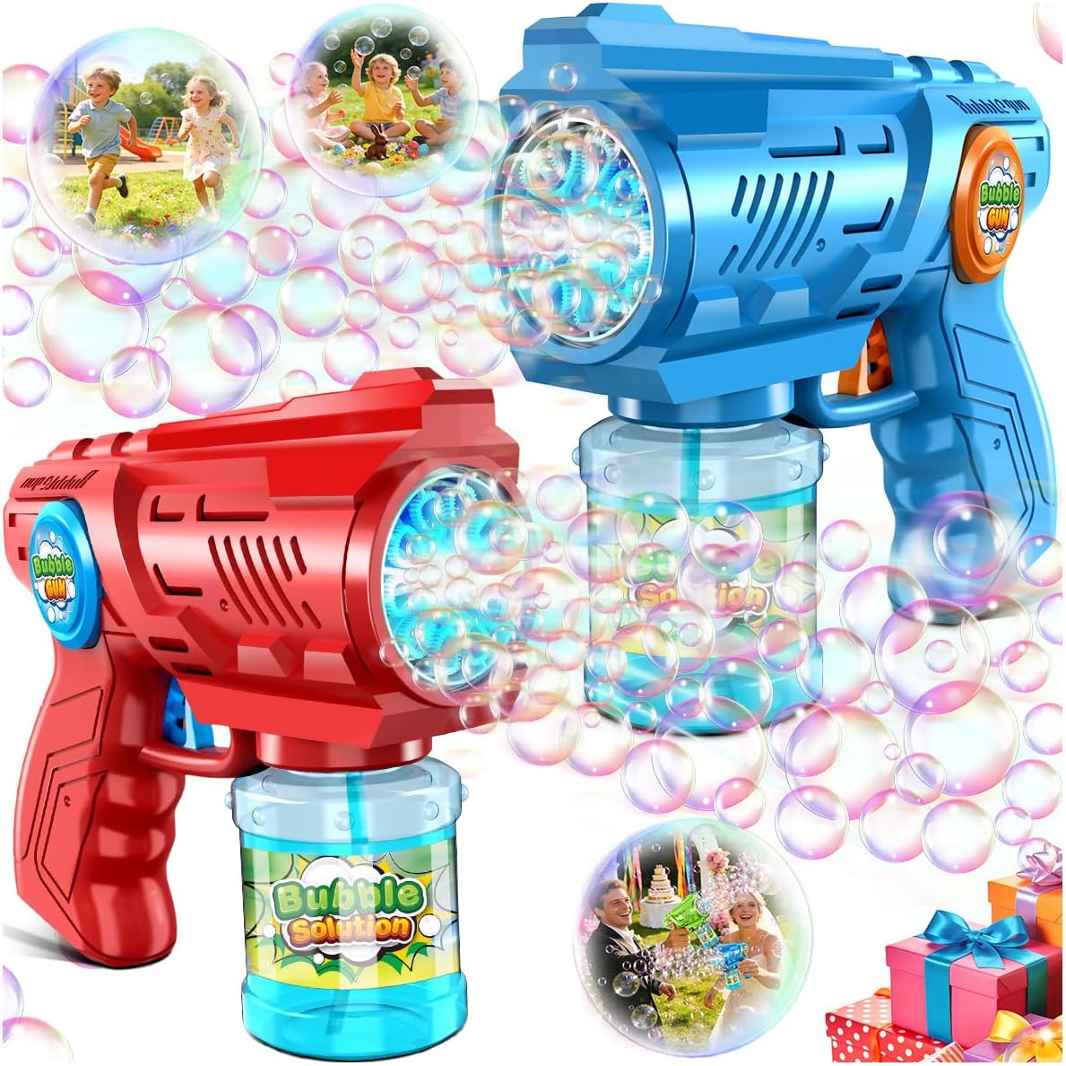 Hot Zerhunt Lightweight Automatic Bubble Gun: 2 Pack Bubble Blaster for Kids 4-8 with Bubble Solution & LED Light - 15000+ Bubbles Per Minute Easy for Kids to Hold - Great Party Outdoor Toy