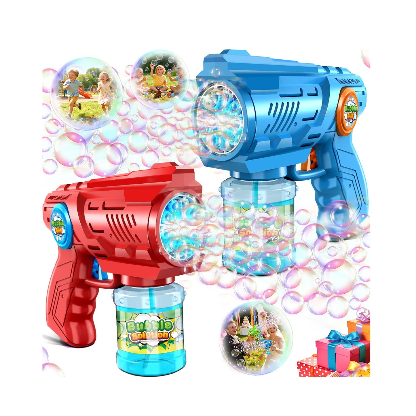 Hot Zerhunt Lightweight Automatic Bubble Gun: 2 Pack Bubble Blaster for Kids 4-8 with Bubble Solution & LED Light - 15000+ Bubbles Per Minute Easy for Kids to Hold - Great Party Outdoor Toy