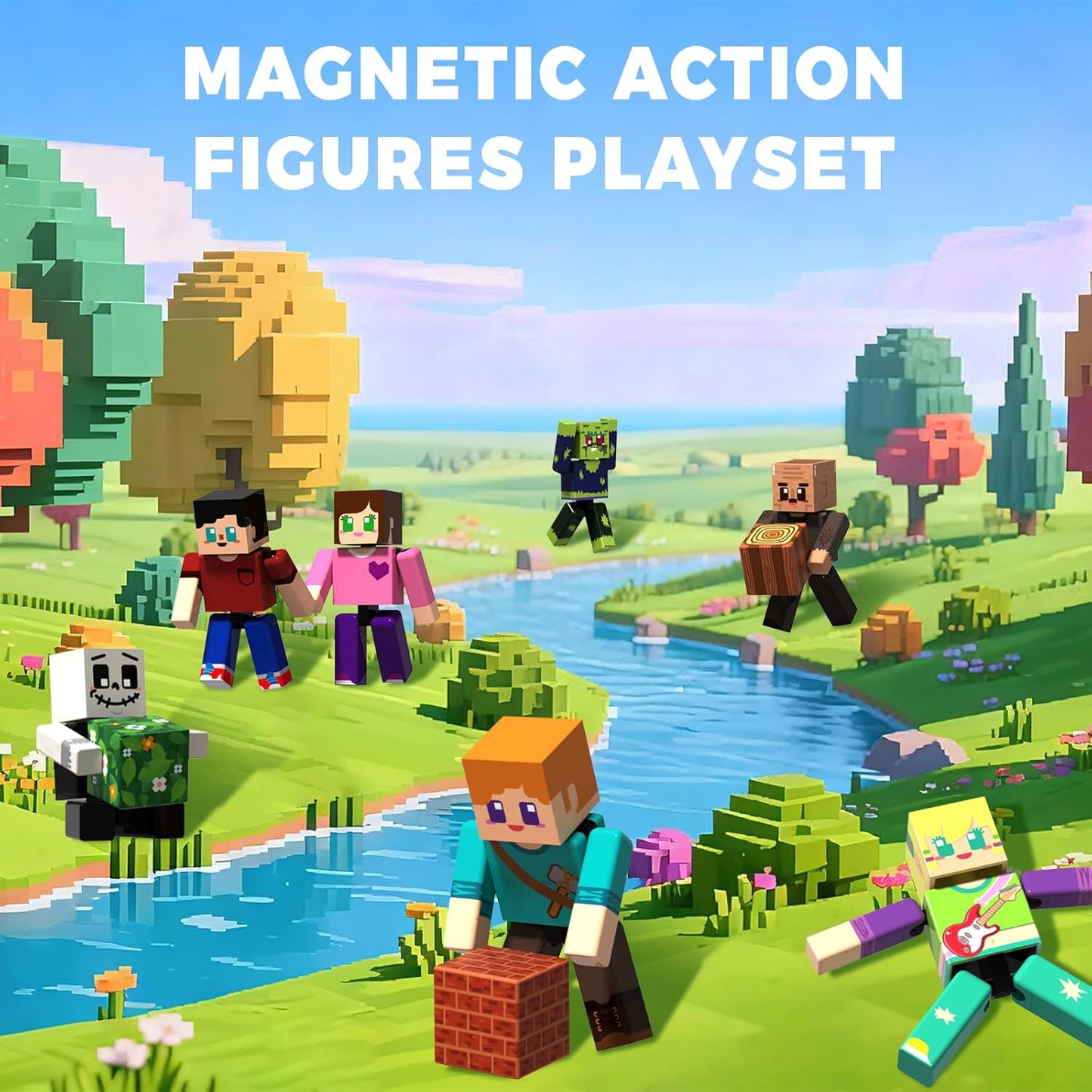 HotMagneverse 20 Pcs Magnetic Action Figures Playset - Magnetic Building Blocks, Magnet Cubes and Rotatable Figures Character Toys for Kids, Birthday Gift for 6+ Year Old Boys Girls (Patent Pending)